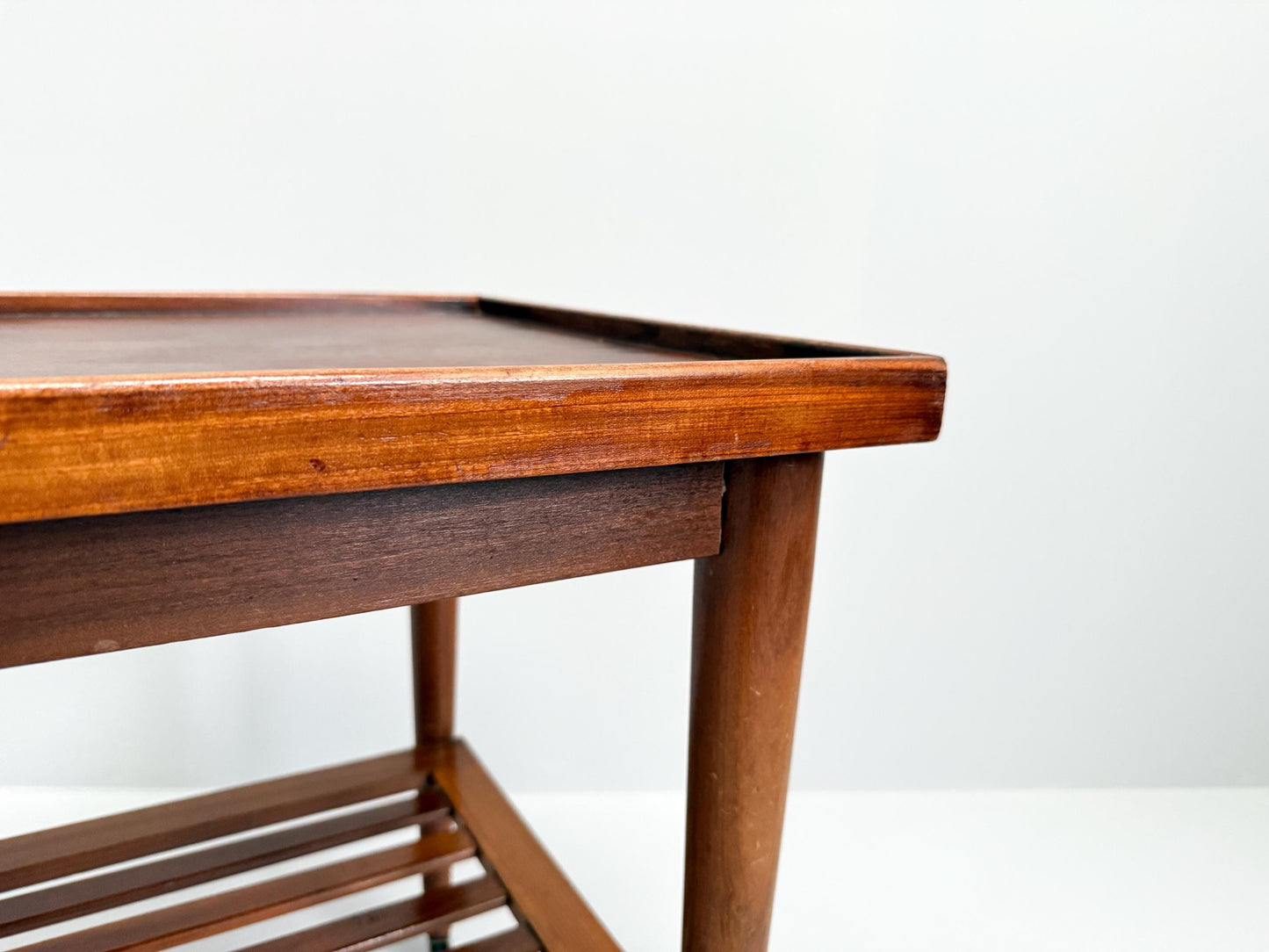 Vintage Mid-Century Modern Wooden Bar Cart Slatted Shelf