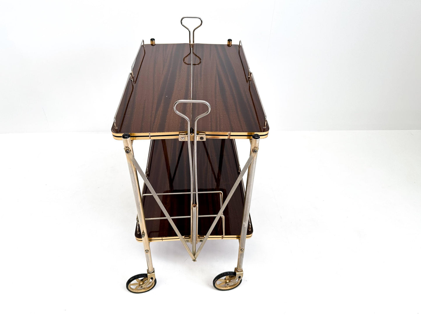 Vintage Mid-Century Folding Bar Cart Trolley: Drinks & Dessert Serving Cart