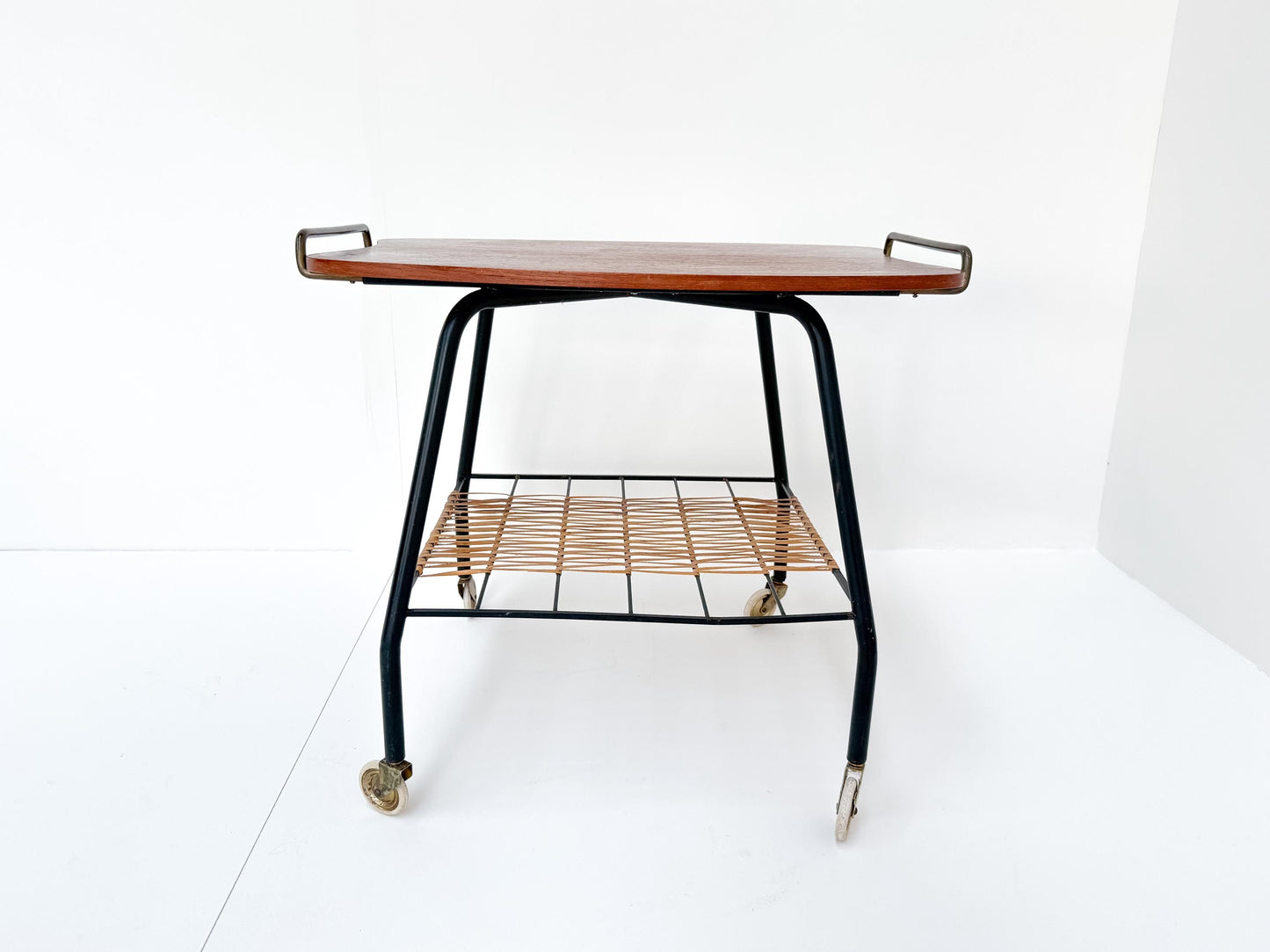 Danish Vintage Serving Cart / Tea Trolley from the 1950s – Teak, Brass & Rattan