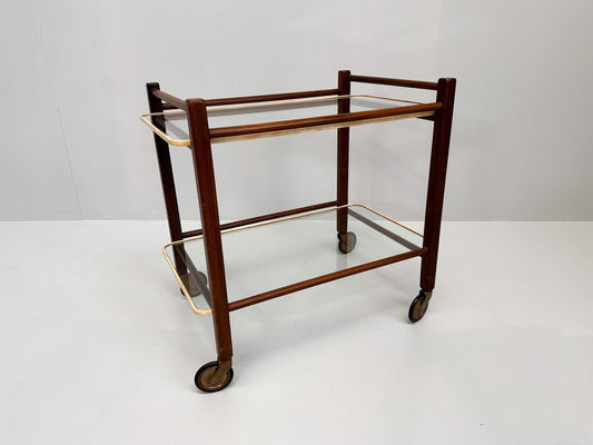 Vintage Teak Trolley with Two Glass Tops by Cees Braakman for Pastoe, 1950s