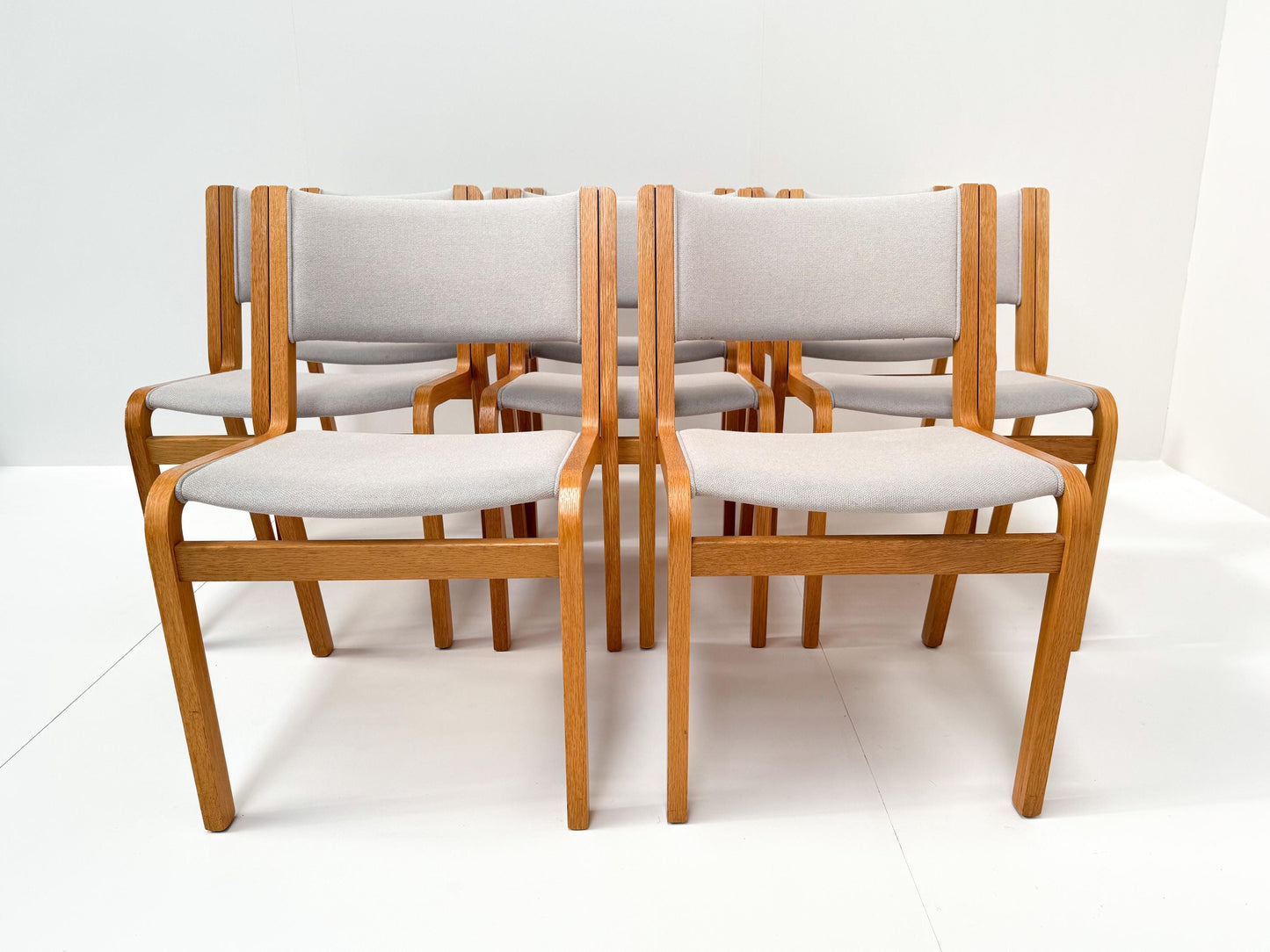 Set of 8 Danish Modern Bentwood Beech Stacking Chairs, 1970s