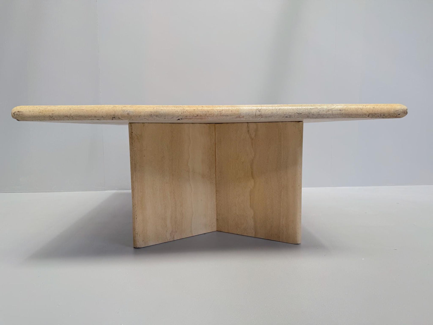 Solid travertine stone coffee table postmodern 1970s design