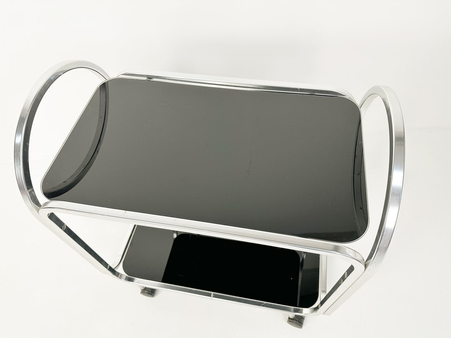 Vintage Mid-Century Bar Cart with Black Glass, 1970s