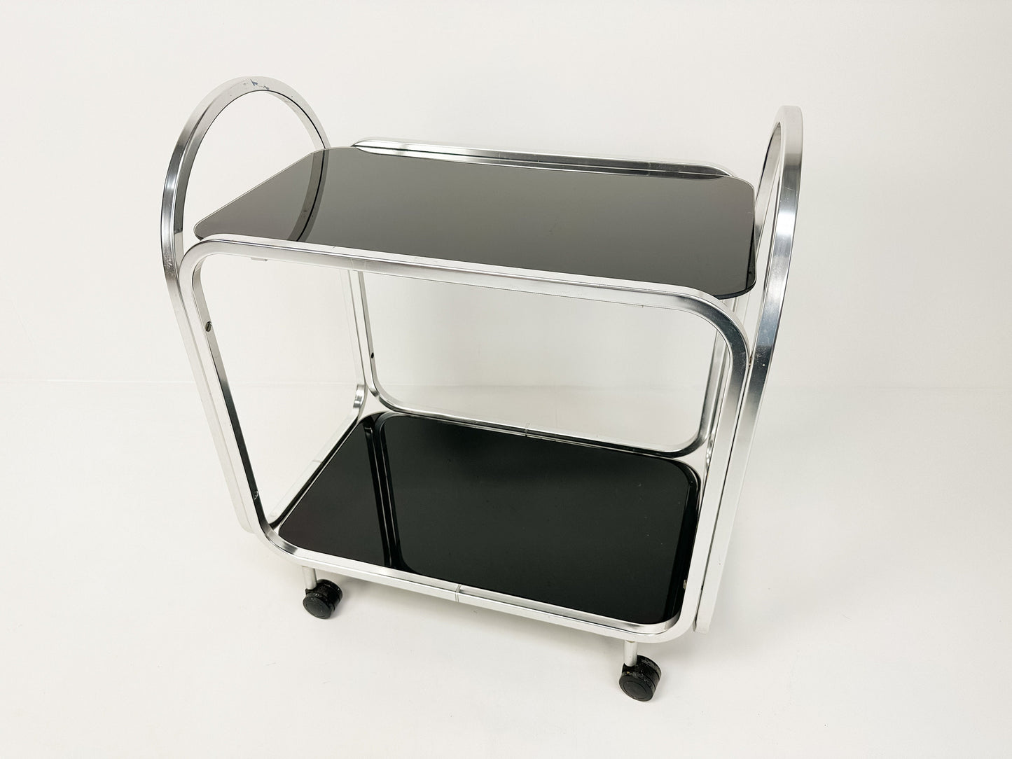 Vintage Mid-Century Bar Cart with Black Glass, 1970s