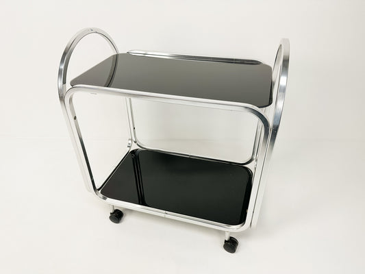 Vintage Mid-Century Bar Cart with Black Glass, 1970s