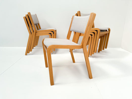 Set of 8 Danish Modern Bentwood Beech Stacking Chairs, 1970s