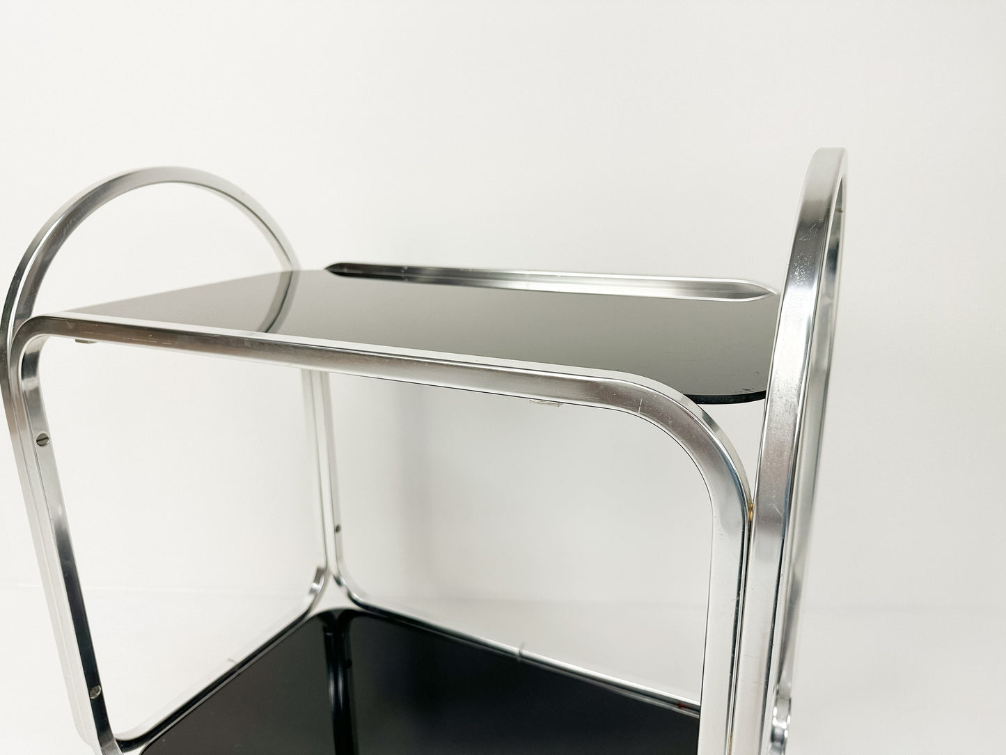 Vintage Mid-Century Bar Cart with Black Glass, 1970s