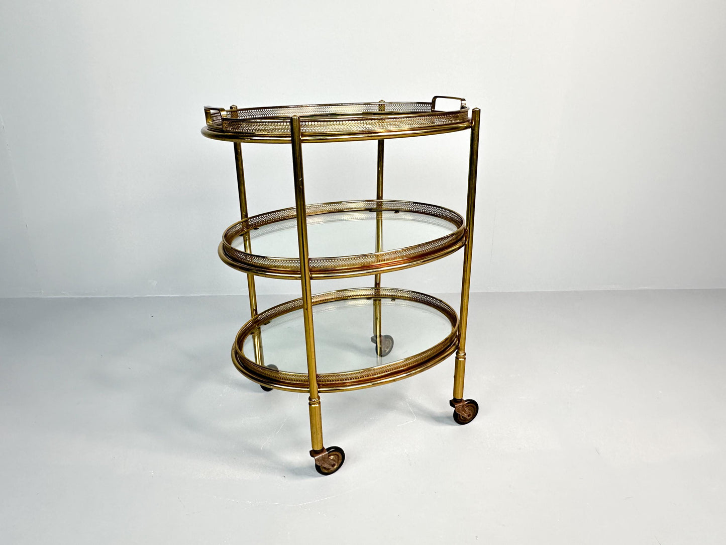 Vintage Italian Three Tier EtagEre In Brass And Glass | Hollywood Regency Serving Cart