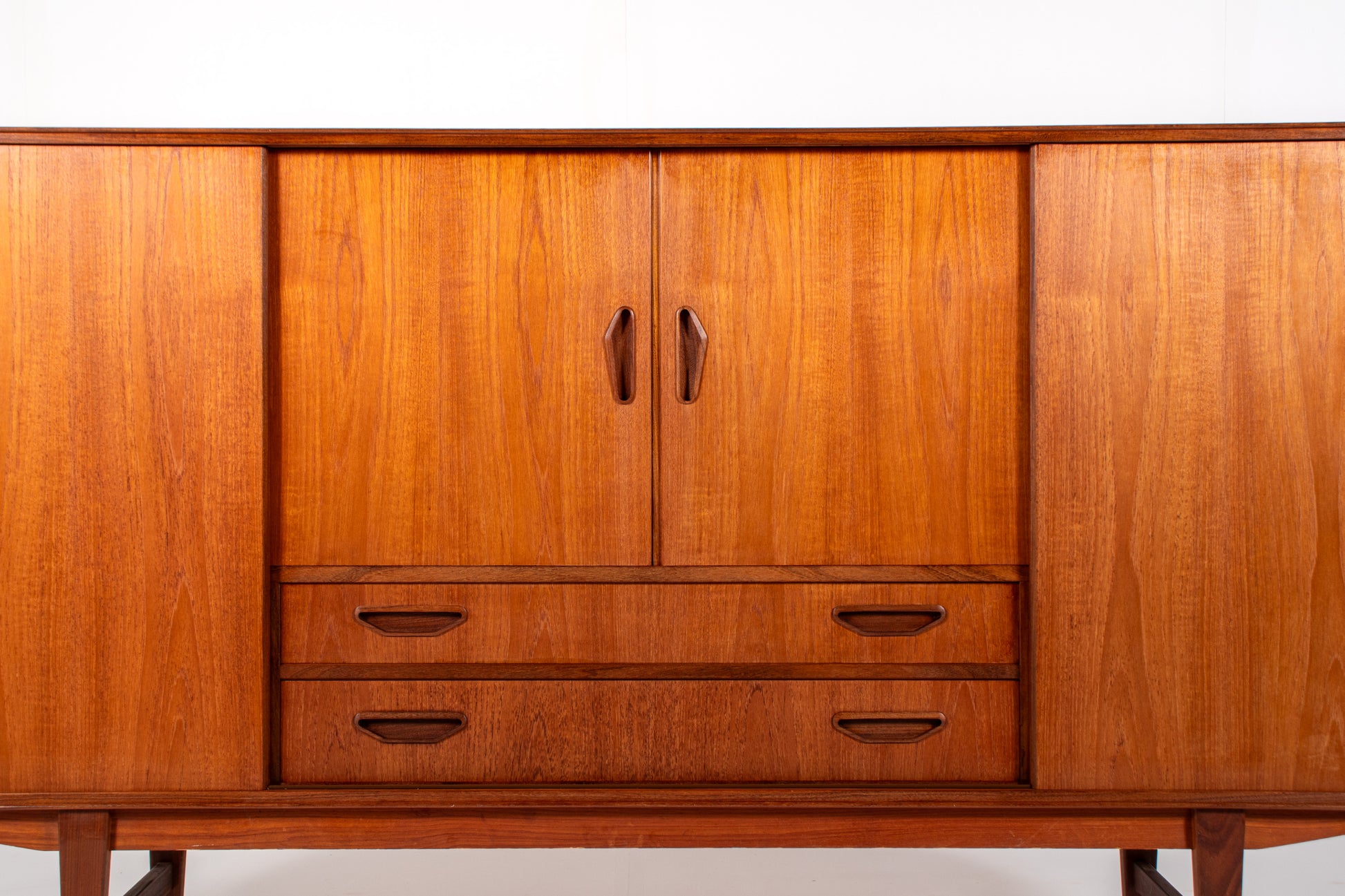 Teak sideboard with sculptural wooden handles, Scandinavian design