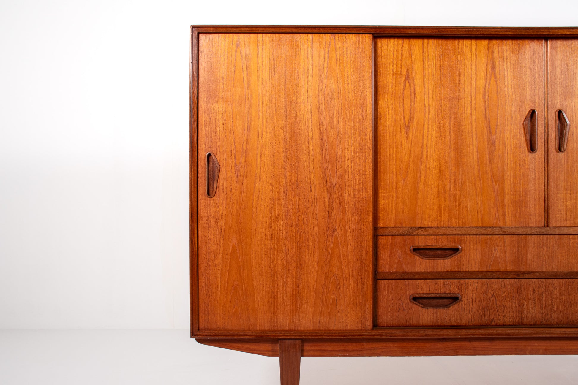 Teak sideboard with sculptural wooden handles, Scandinavian design