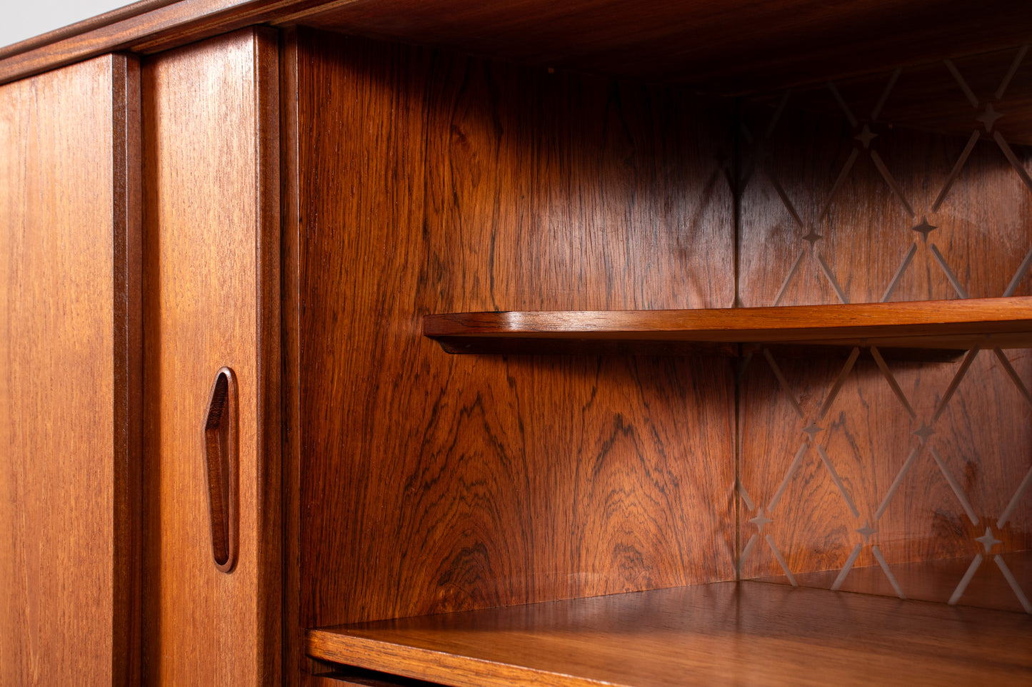 Detail of rosewood accents on vintage Danish sideboard