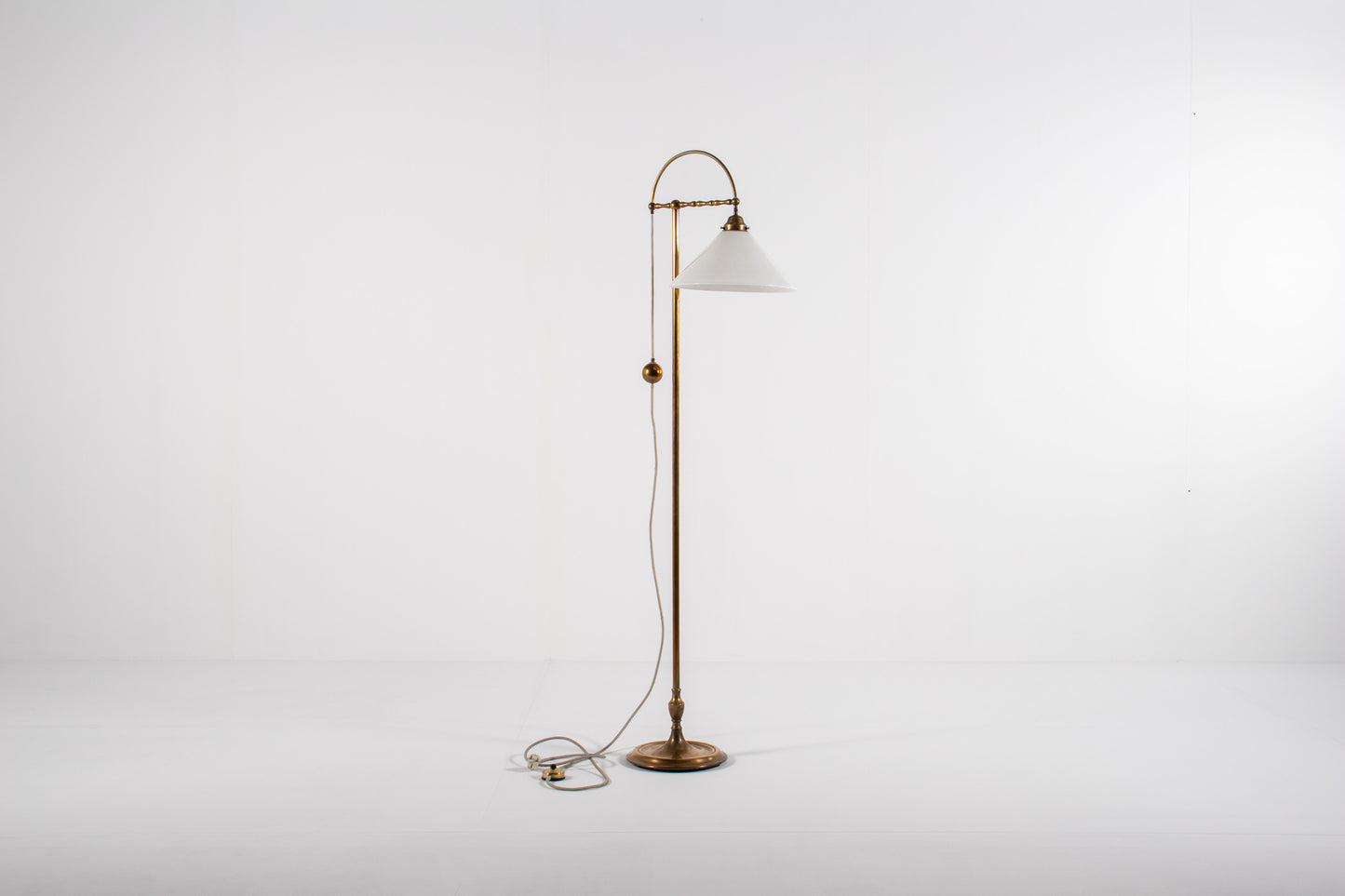 vintage brass floor lamp milk glass shade