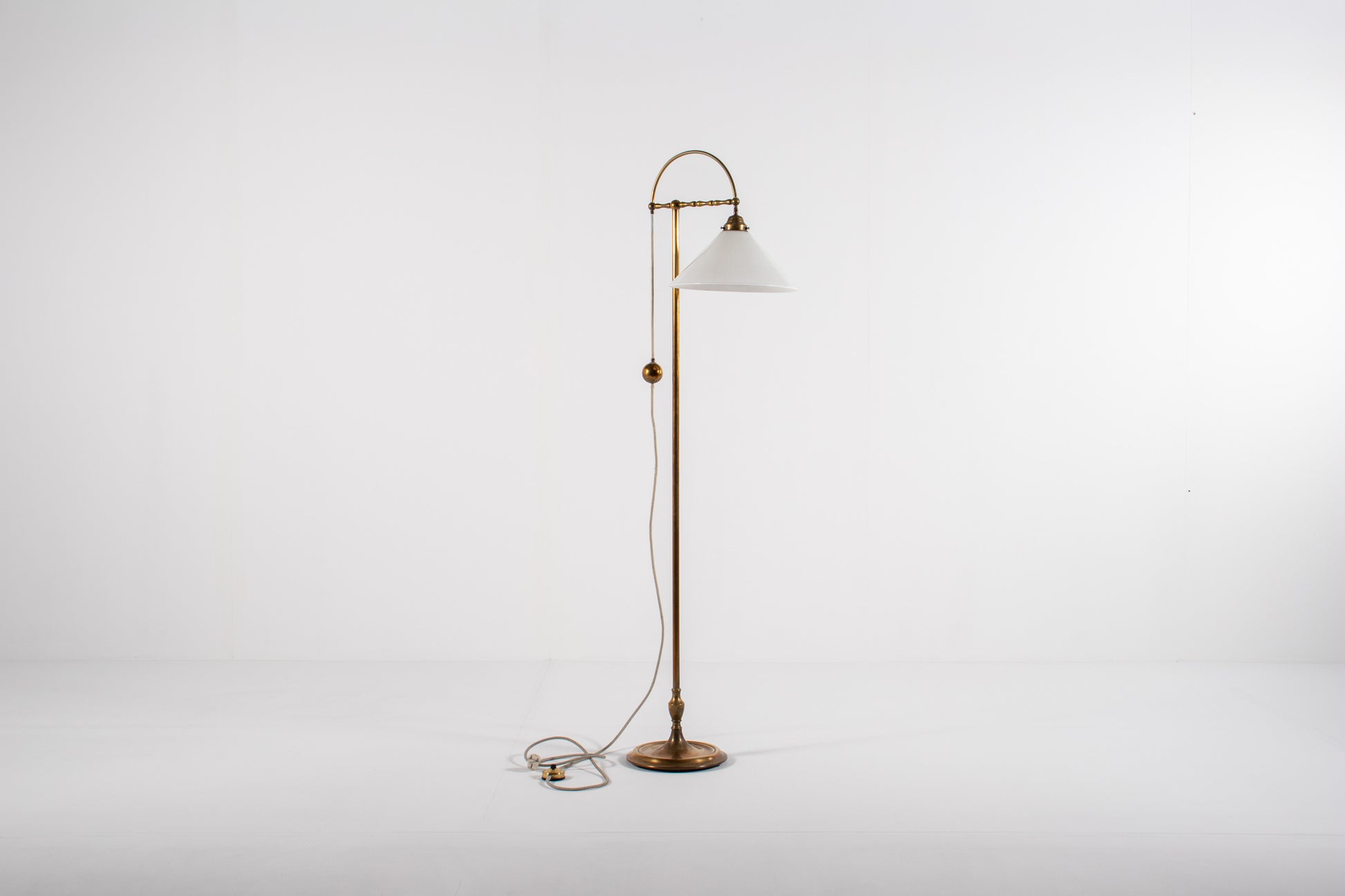 vintage brass floor lamp milk glass shade