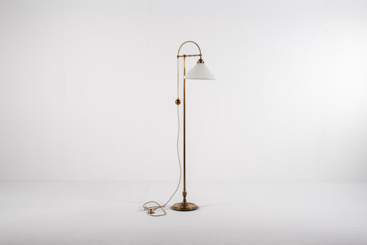 vintage brass floor lamp milk glass shade