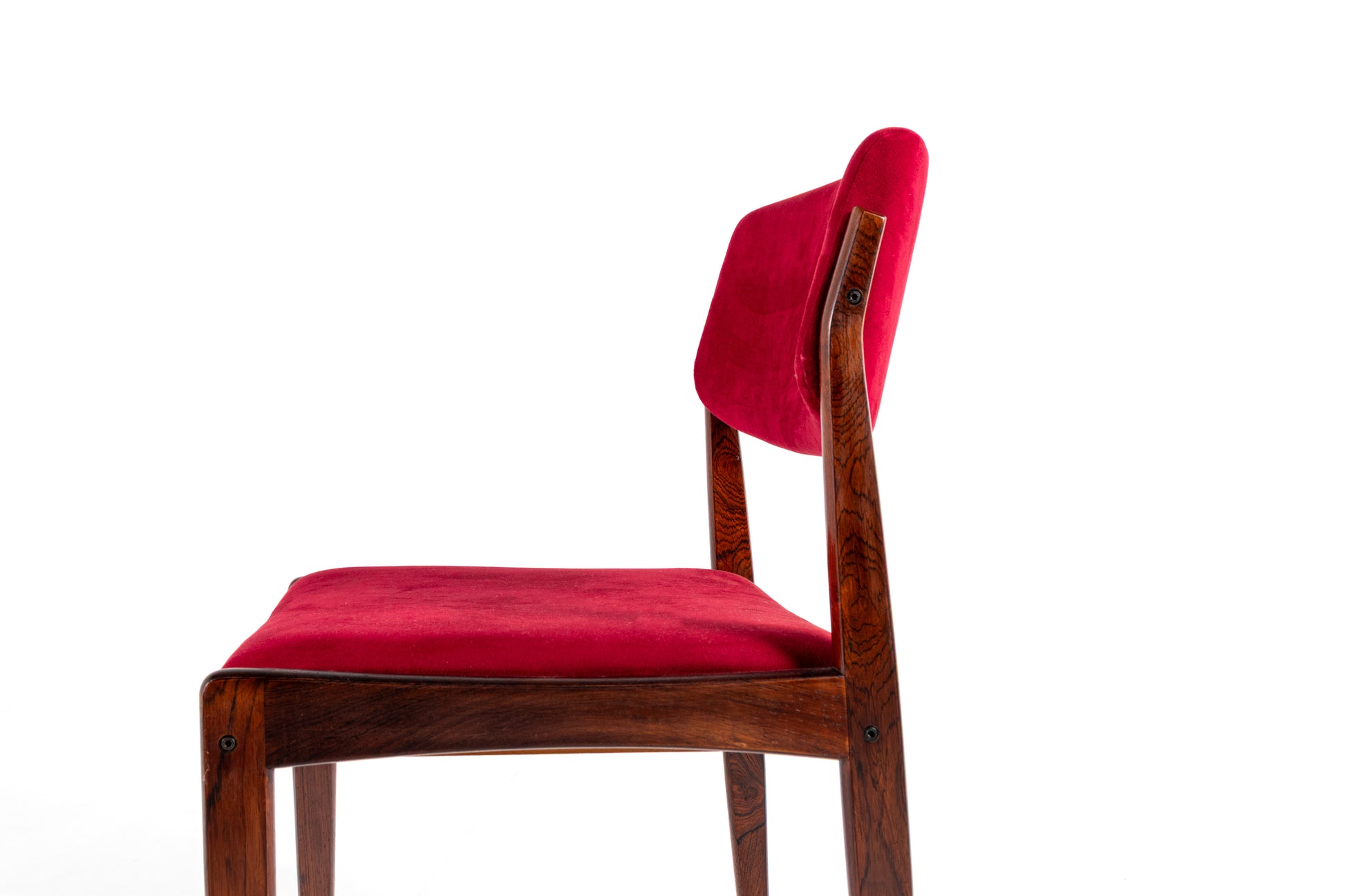 Upholstered seat in red velvet on Danish modern chair