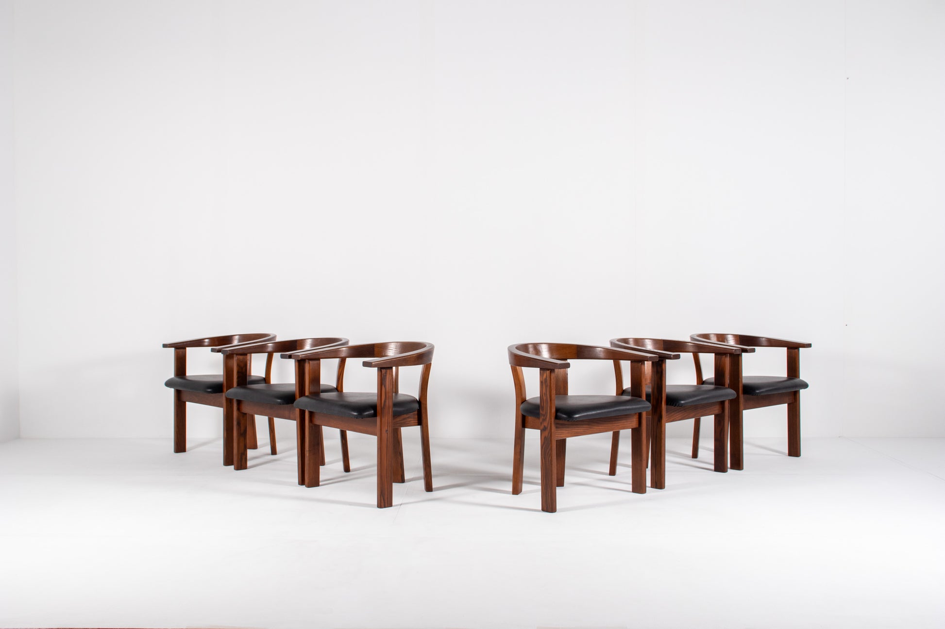 Set of six Danish modern dining chairs by Lars Gangsø, solid wood frames with upholstered seats, Denmark 1970s.