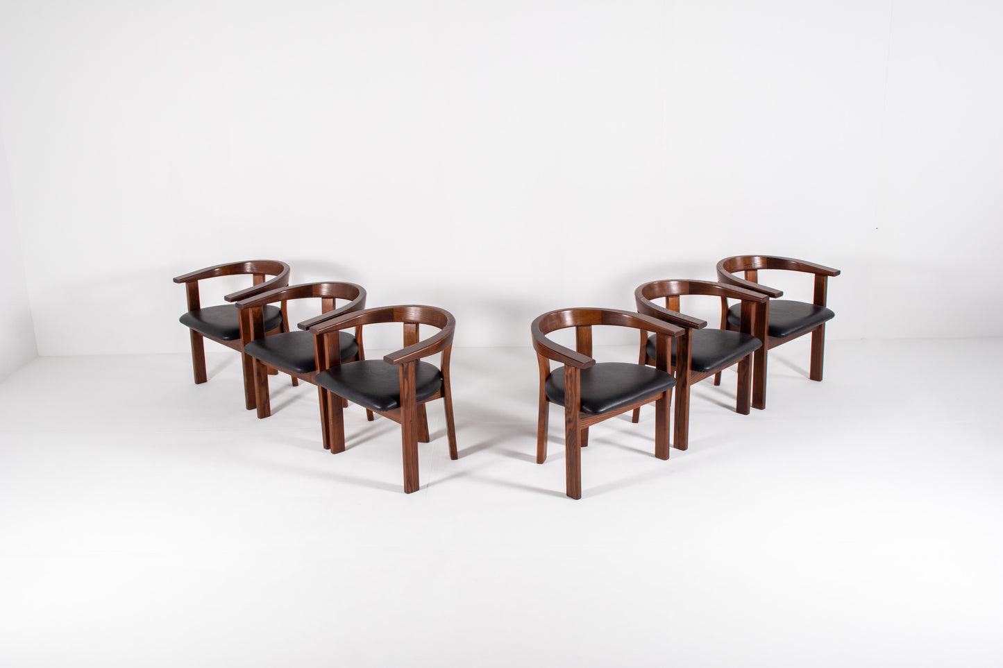 Set of six Danish modern dining chairs by Lars Gangsø, solid wood frames with upholstered seats, Denmark 1970s.
