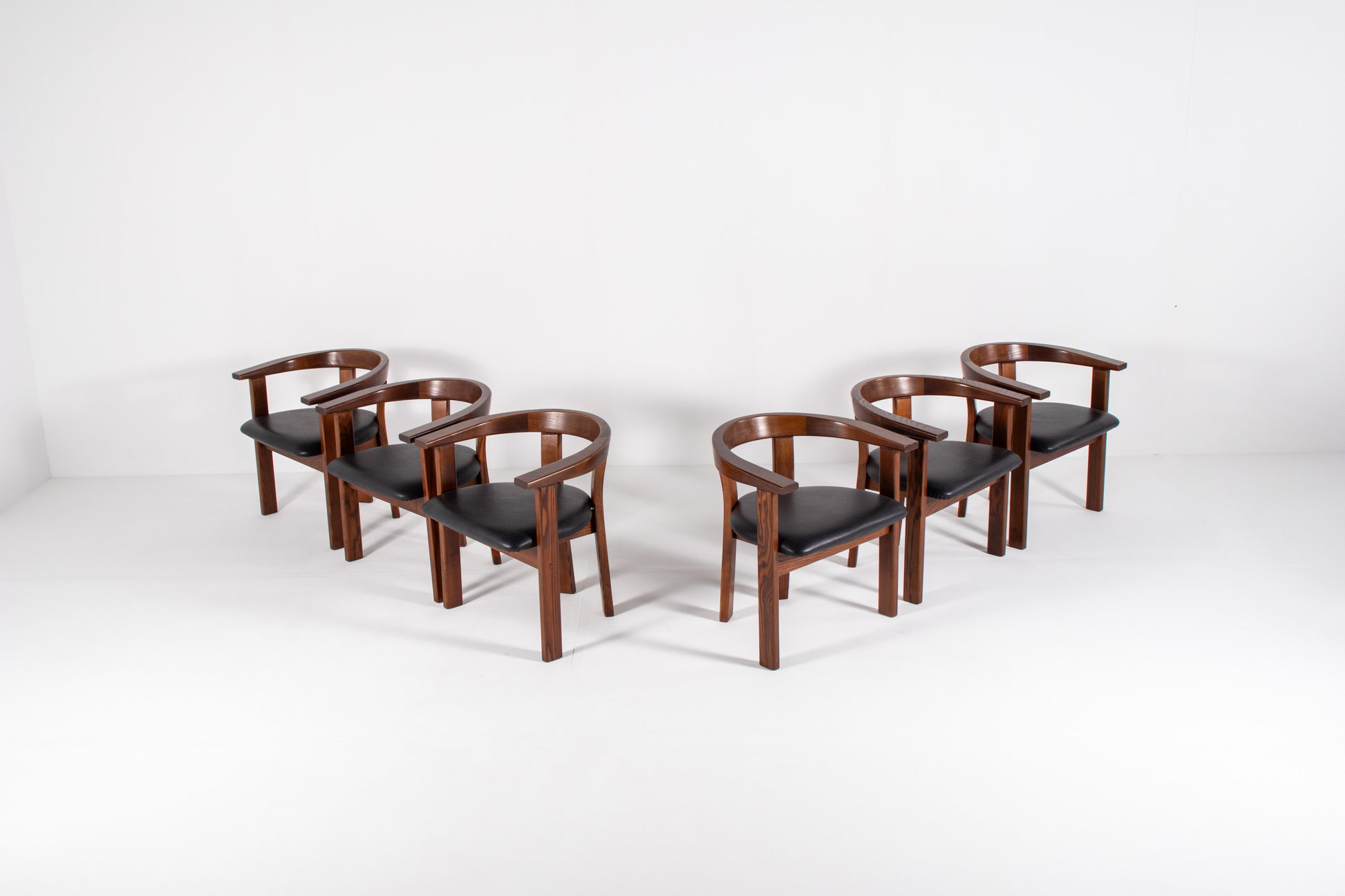 Set of six Danish modern dining chairs by Lars Gangsø, solid wood frames with upholstered seats, Denmark 1970s.