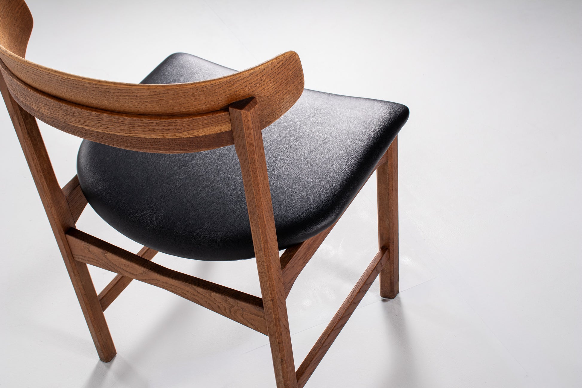 Mid century oak chairs black skai upholstery