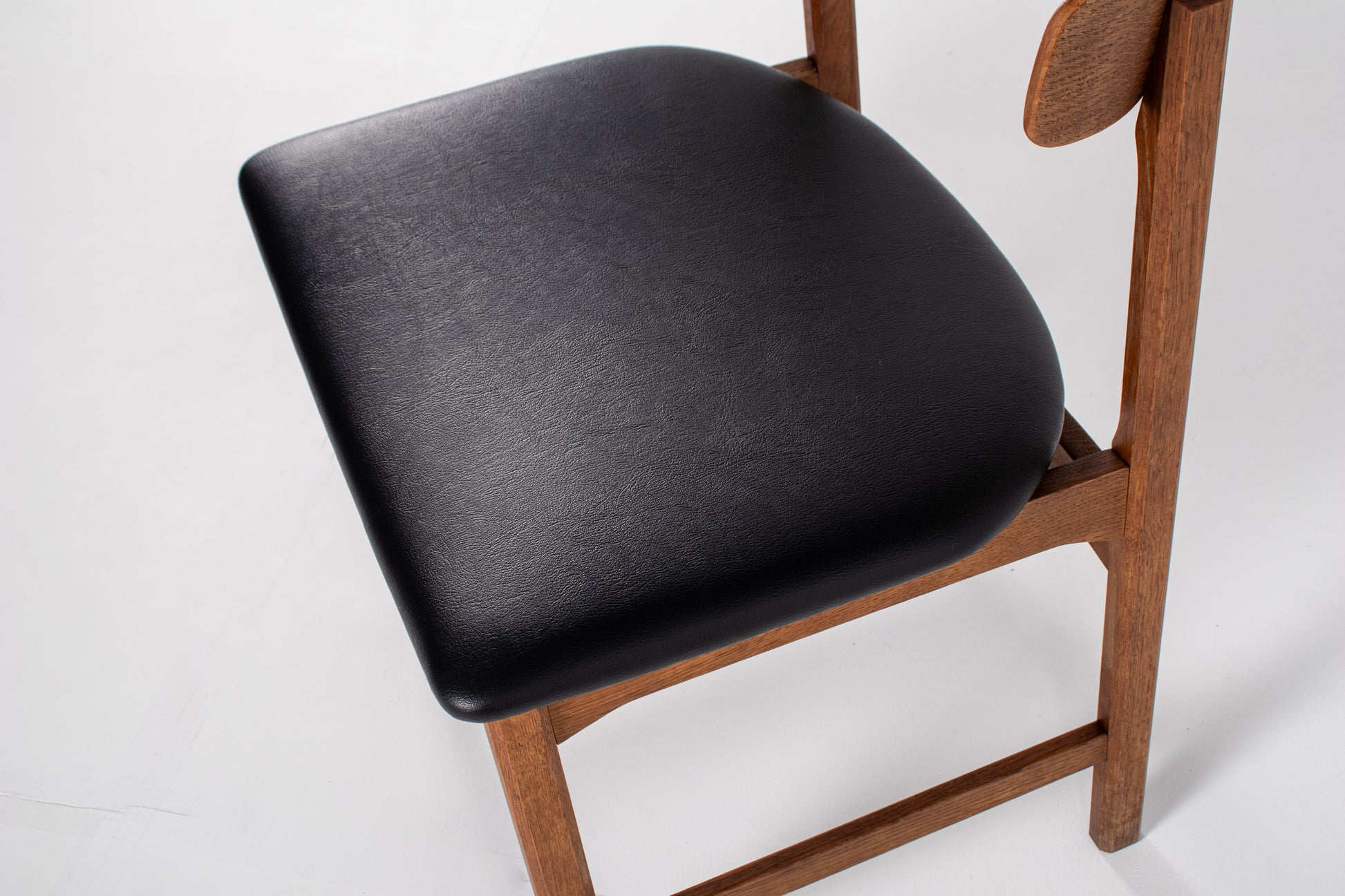 Mid century oak chairs black skai upholstery