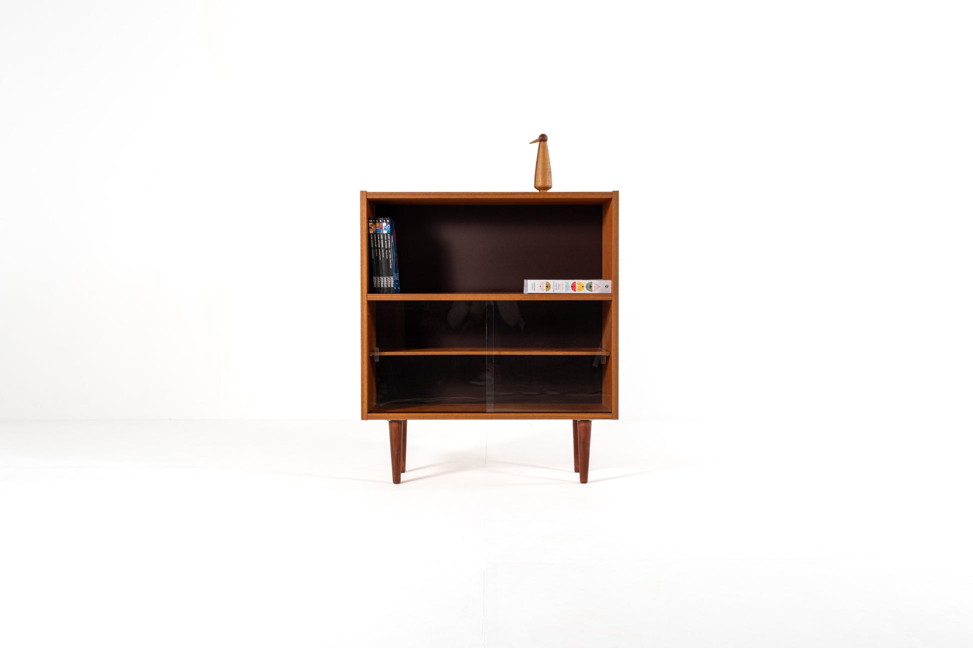 Danish teak bookcase sliding glass doors 1960s front view