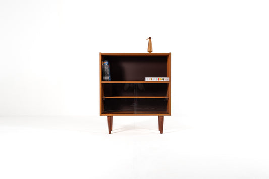 Danish teak bookcase sliding glass doors 1960s front view