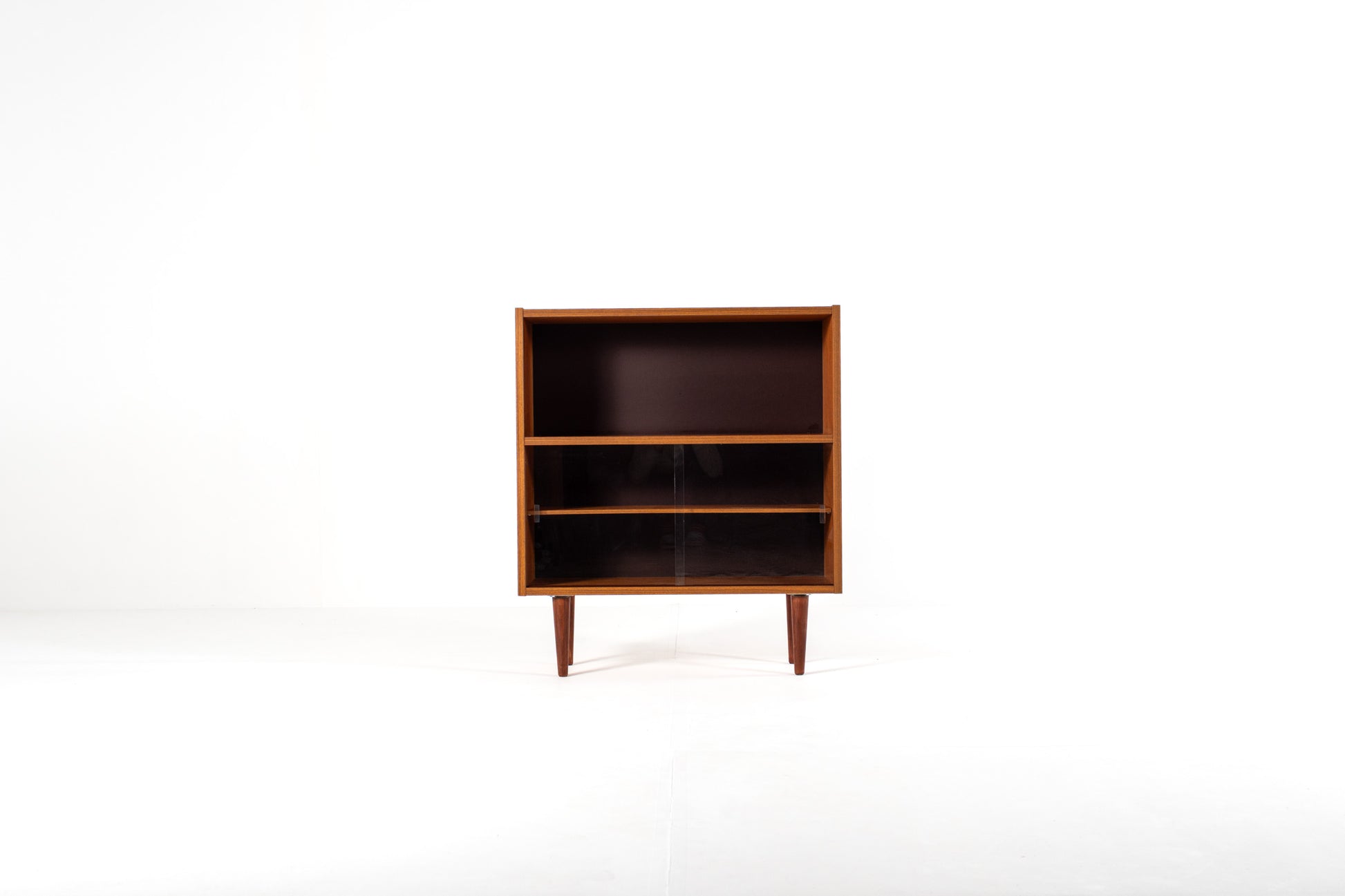 Danish teak bookcase sliding glass doors 1960s front view