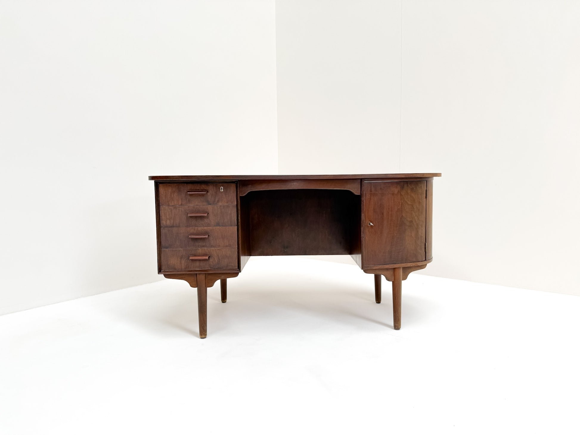 Vintage walnut freestanding desk mid-century modern with storage