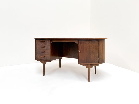 Mid-century modern walnut desk with bookshelf back sculptural design