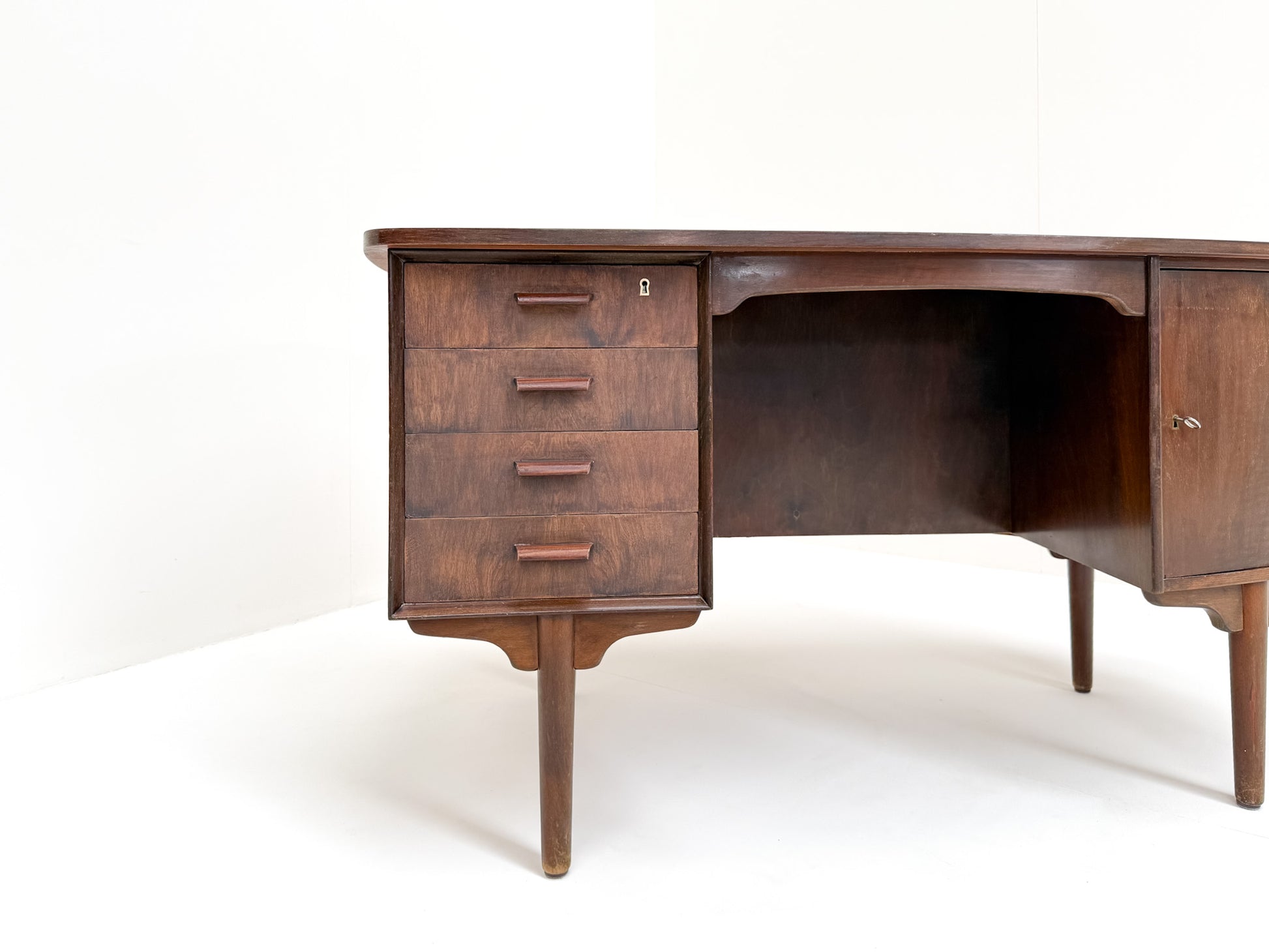 Vintage walnut office desk mid-century modern freestanding