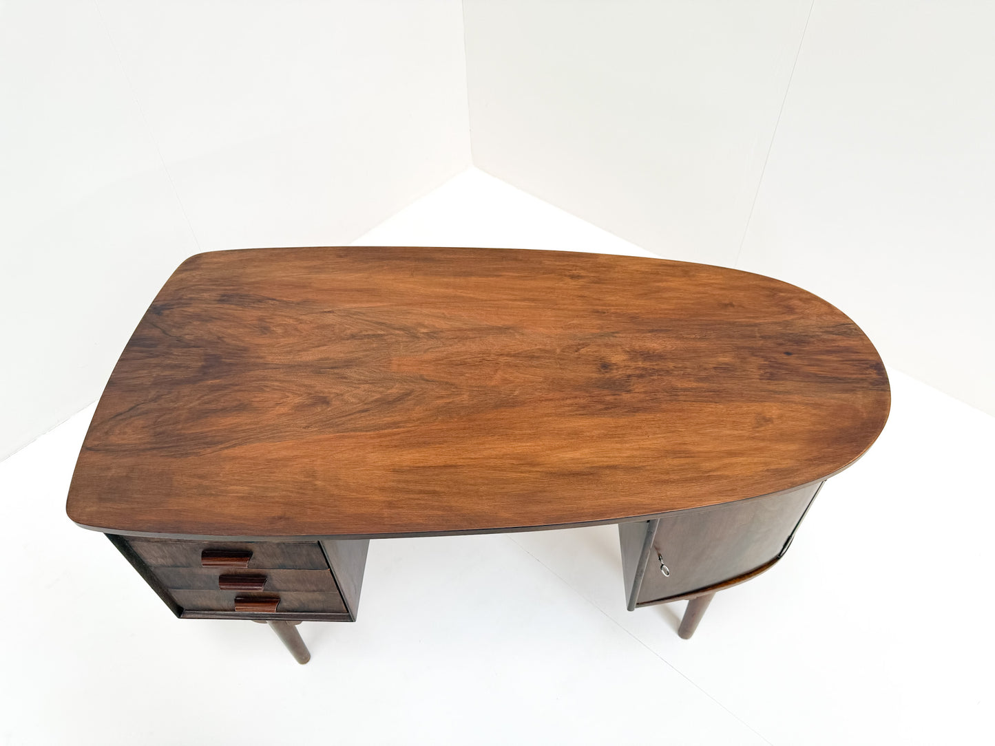 Mid-Century Modern Walnut Desk with Bookshelf Back