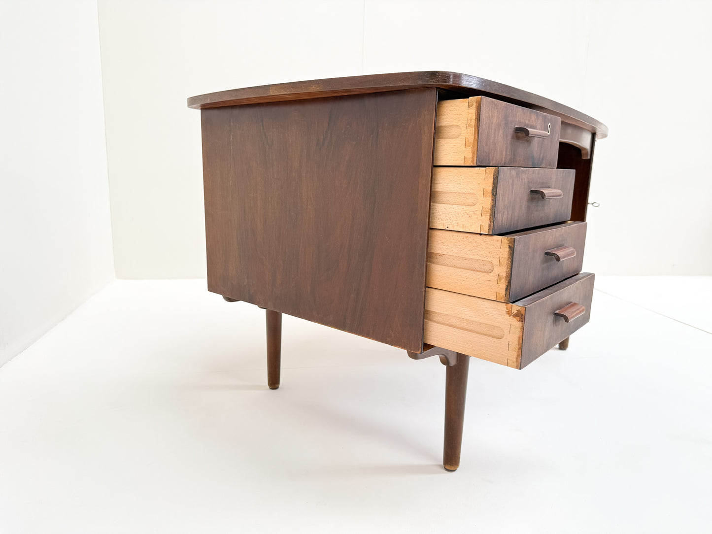 Mid-Century Modern Walnut Desk with Bookshelf Back