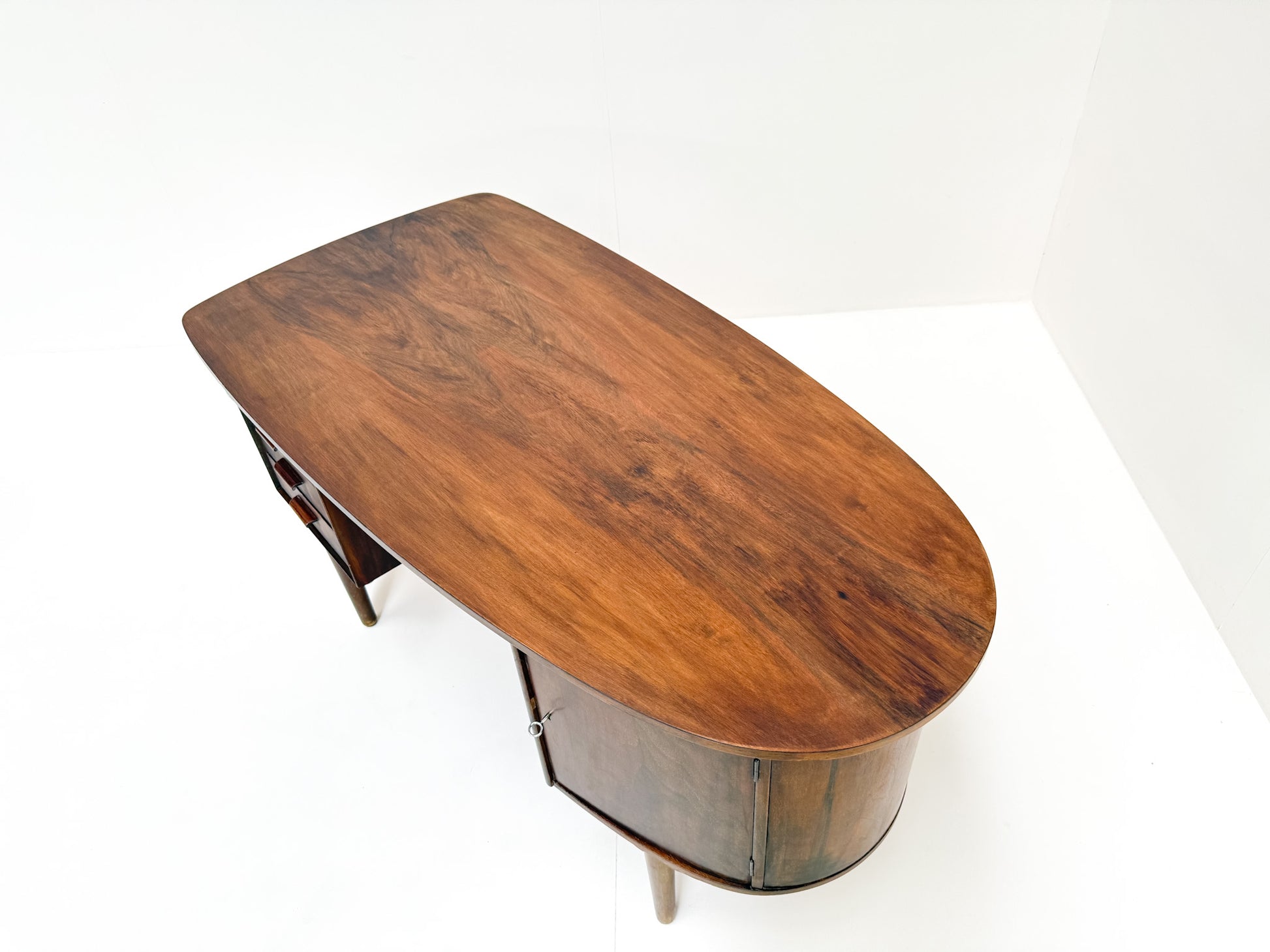 Mid-century modern executive walnut desk sculptural freestanding