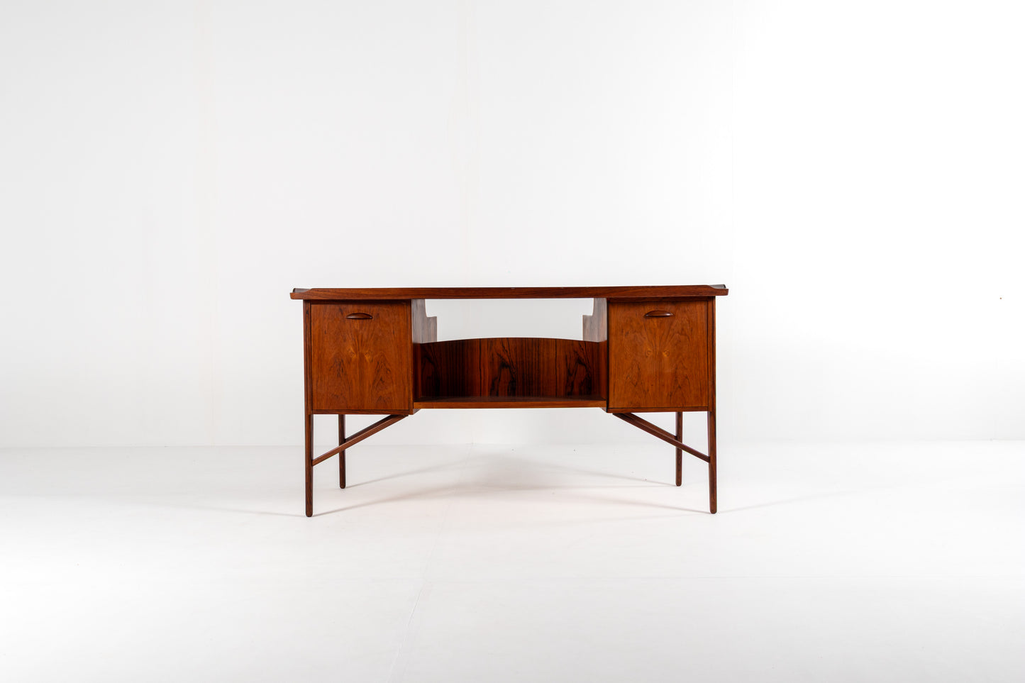 Back view of Danish desk with drop down cabinets