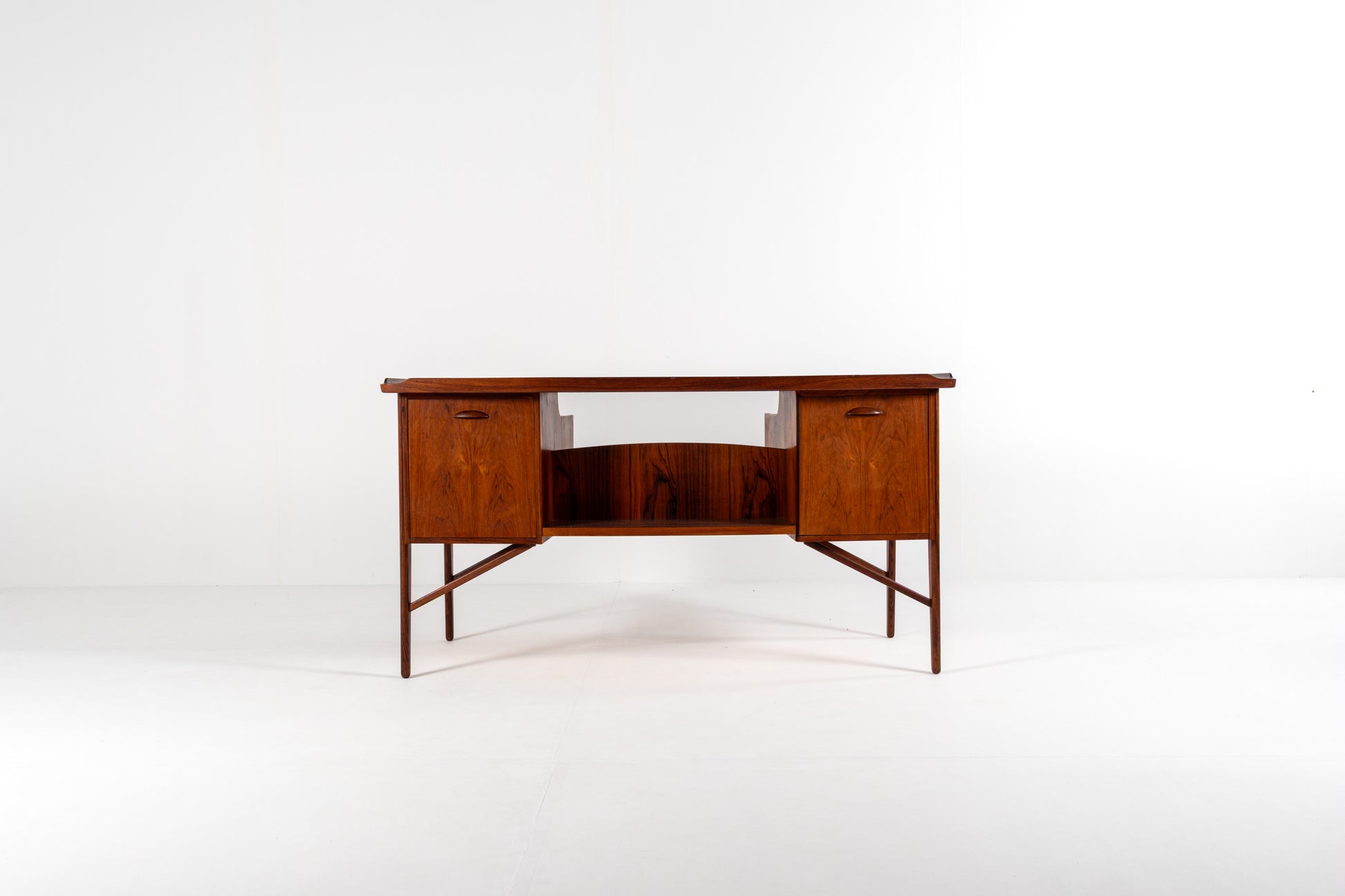 Back view of Danish desk with drop down cabinets