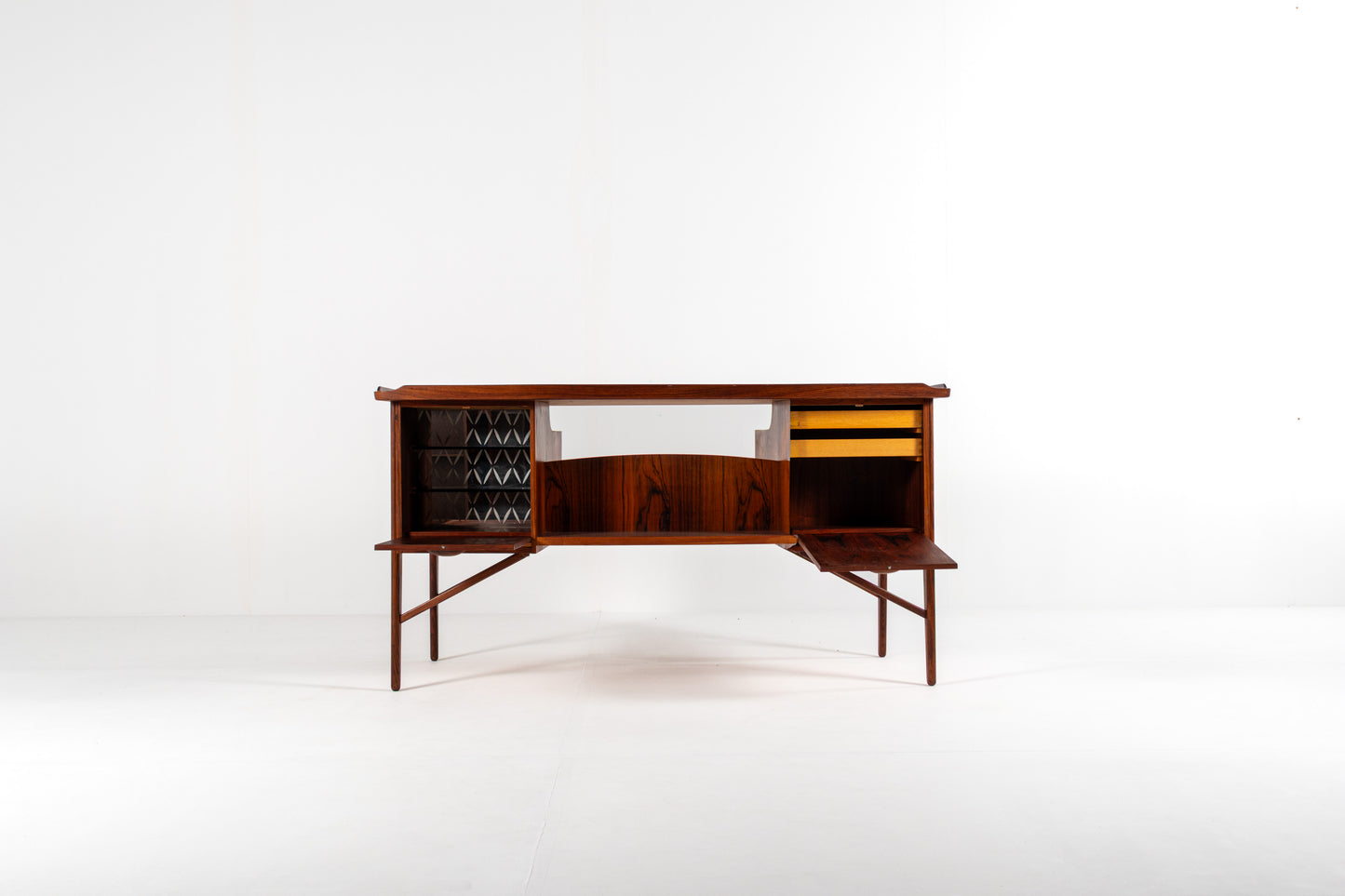 Back view of Danish desk with drop down cabinets