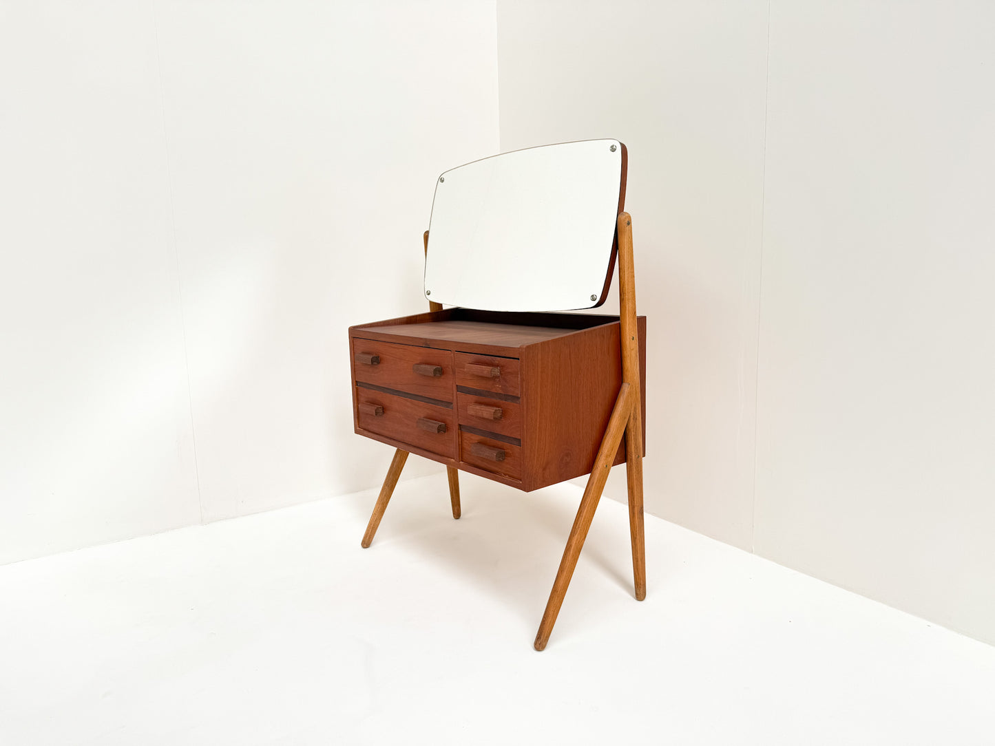 Mid-century Danish teak vanity table with mirror 1950s