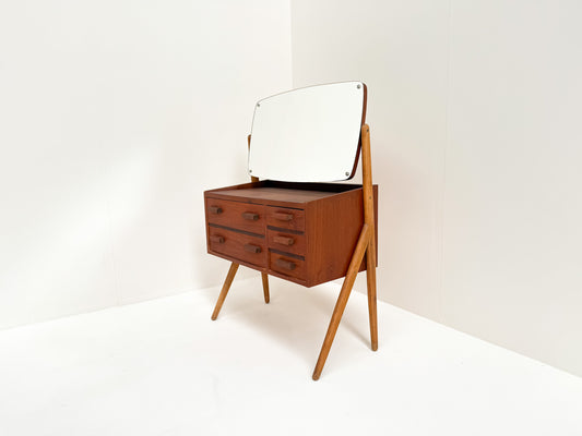 Mid-century Danish teak vanity table with mirror 1950s