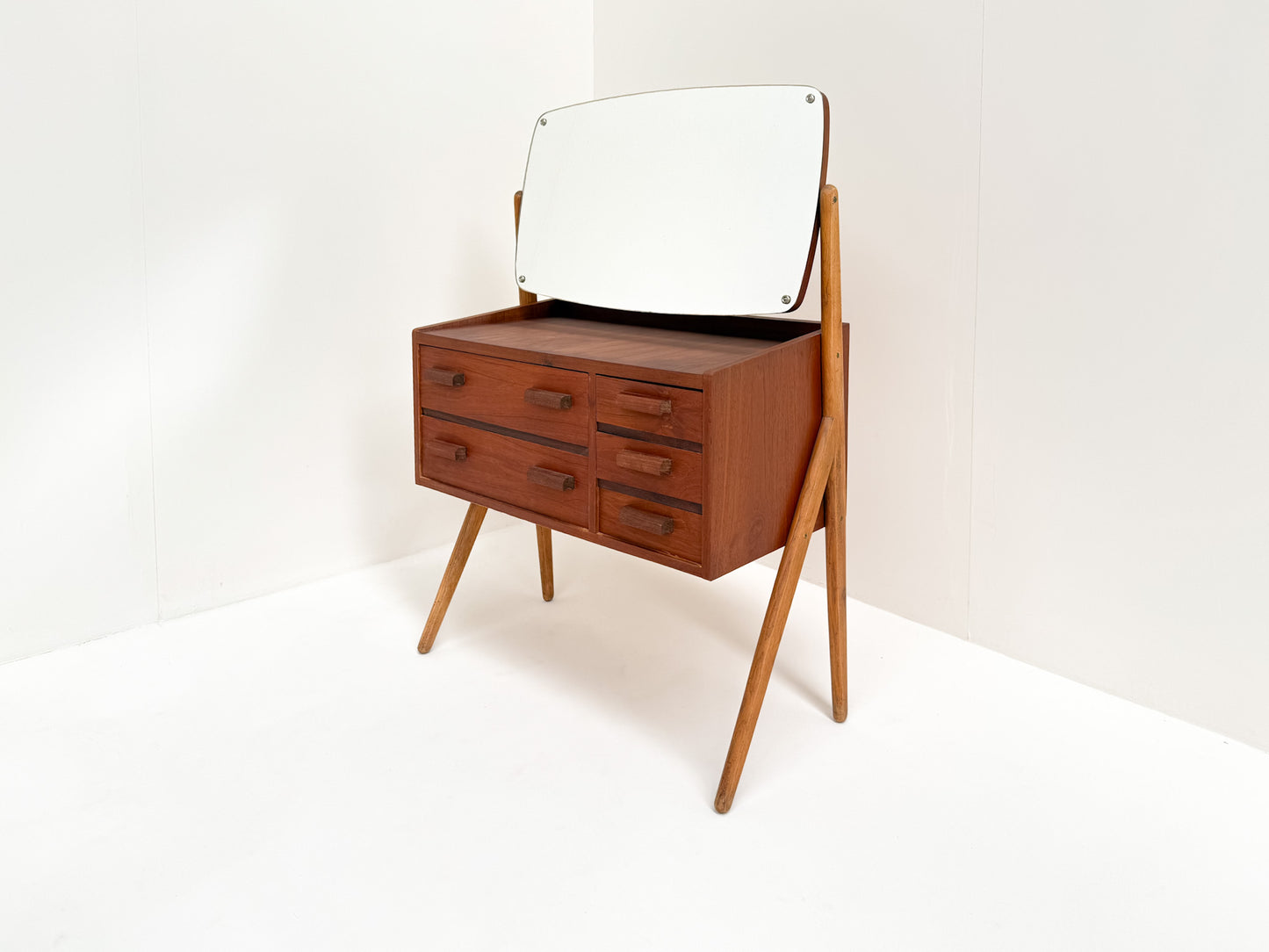 Mid Century Modern Danish Vanity Table with Mirror, 1950s