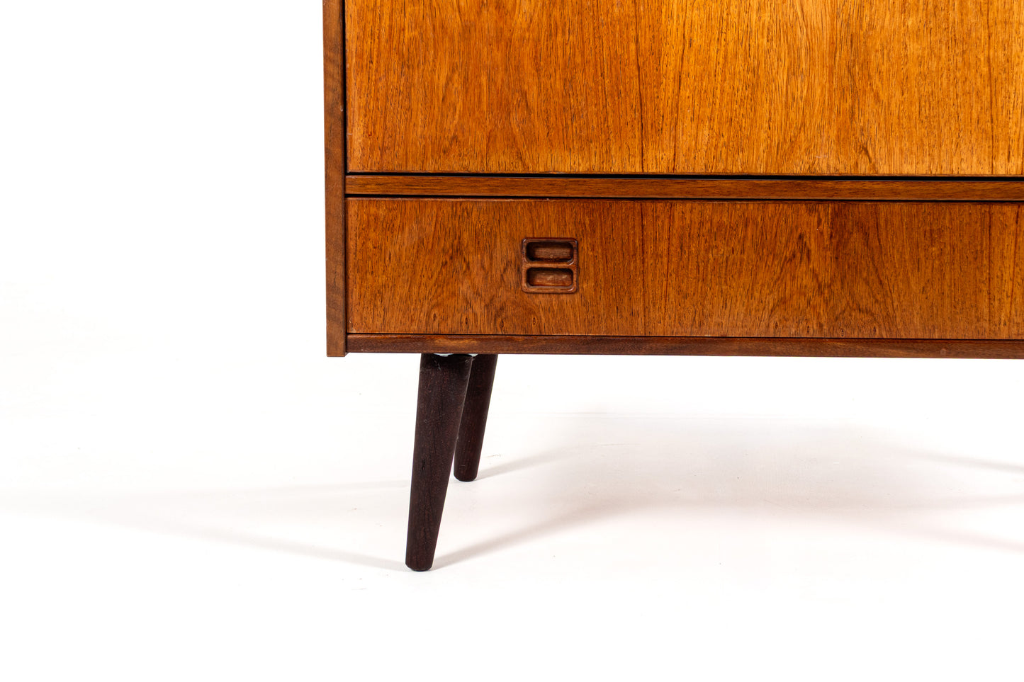 Scandinavian rosewood cabinet drawer detail