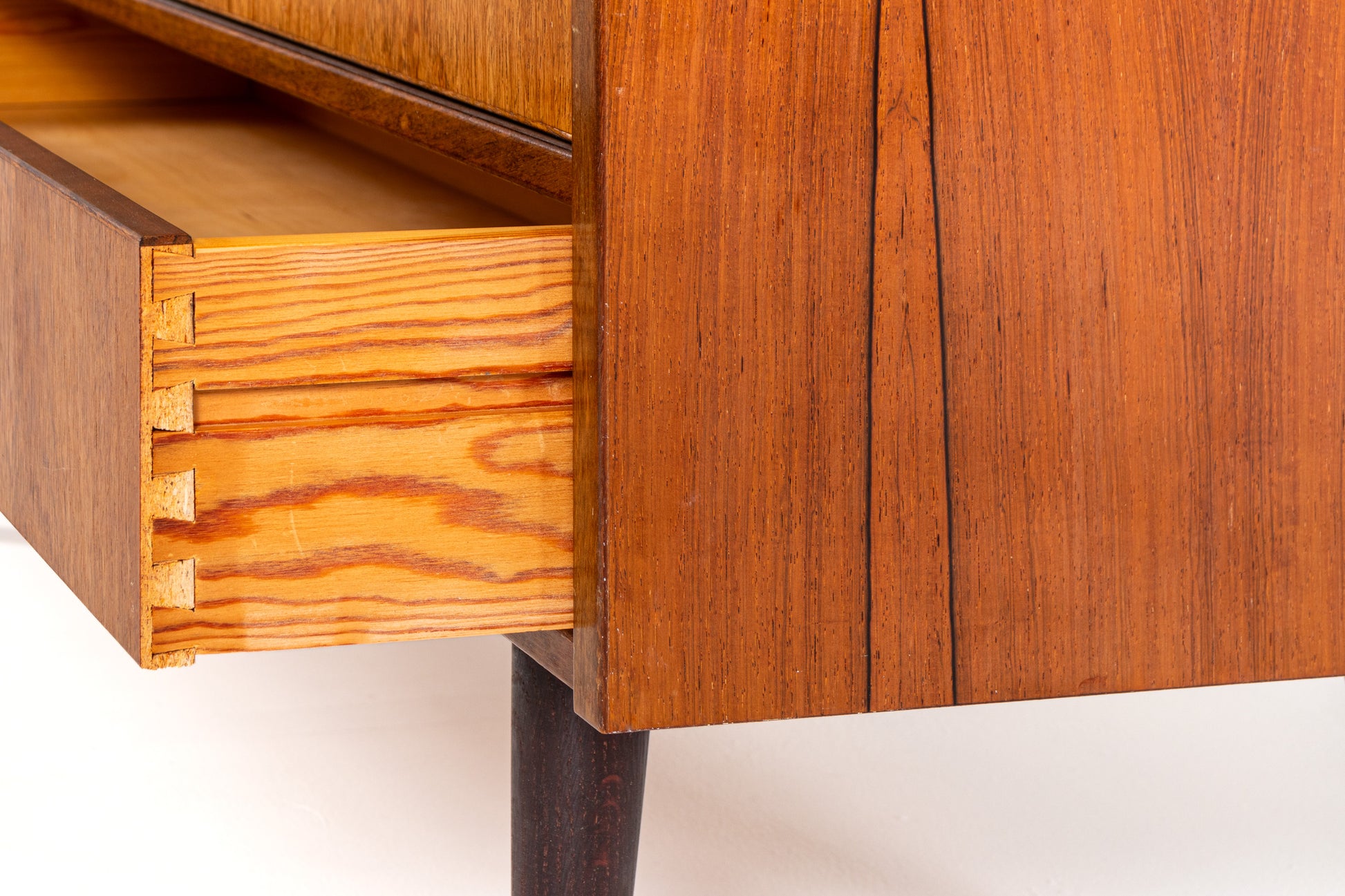 Scandinavian rosewood cabinet drawer detail