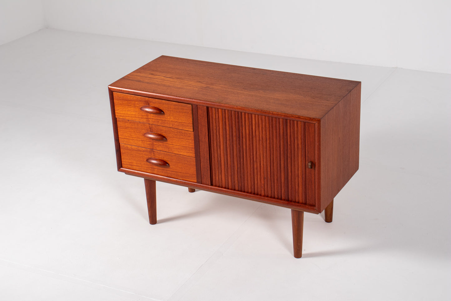 Mid century tambour door cabinet detail