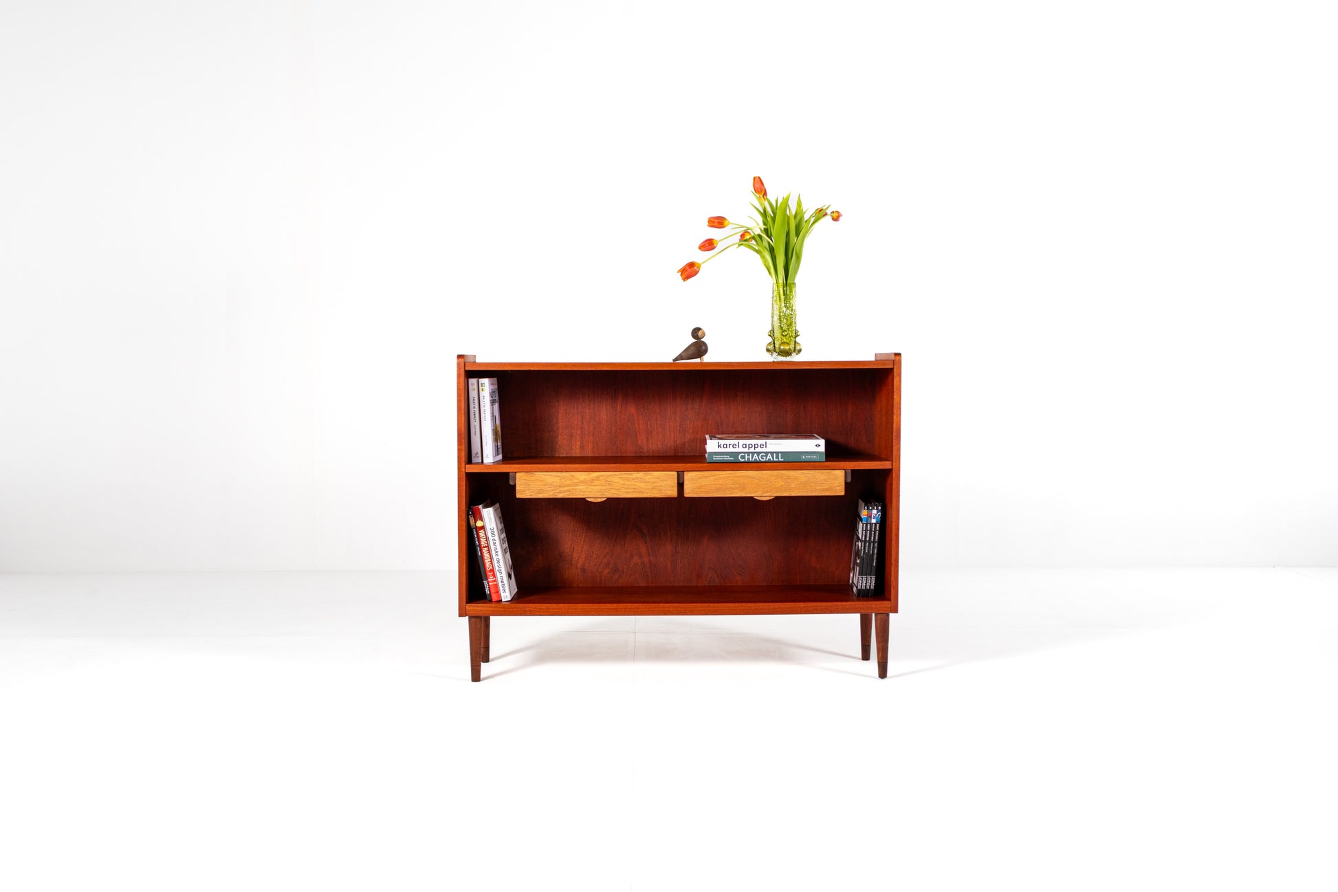 Danish teak bookcase with drawers 1960s front view