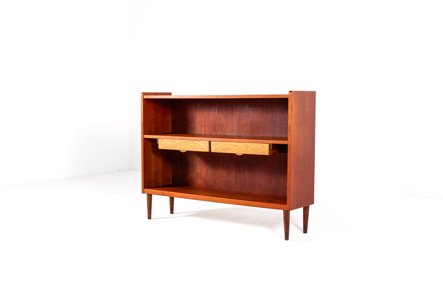 Mid century teak cabinet open shelves drawers