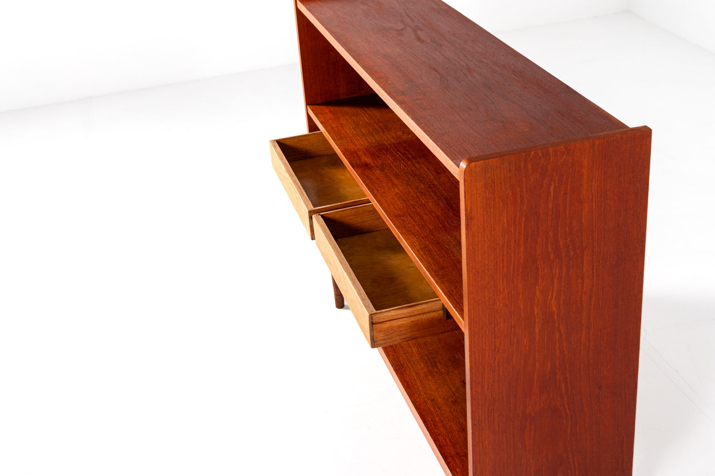 Mid century teak cabinet open shelves drawers