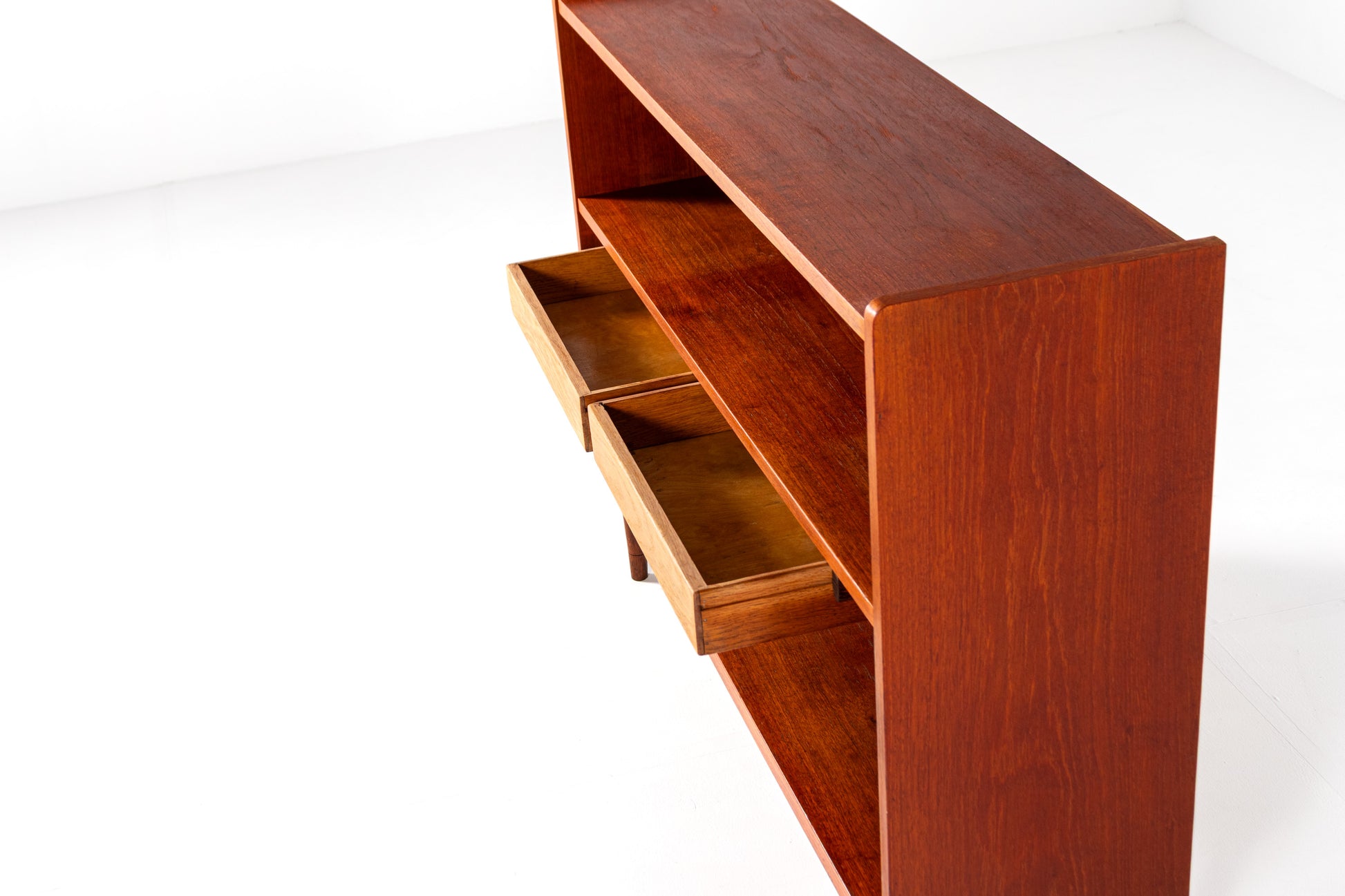 Mid century teak cabinet open shelves drawers