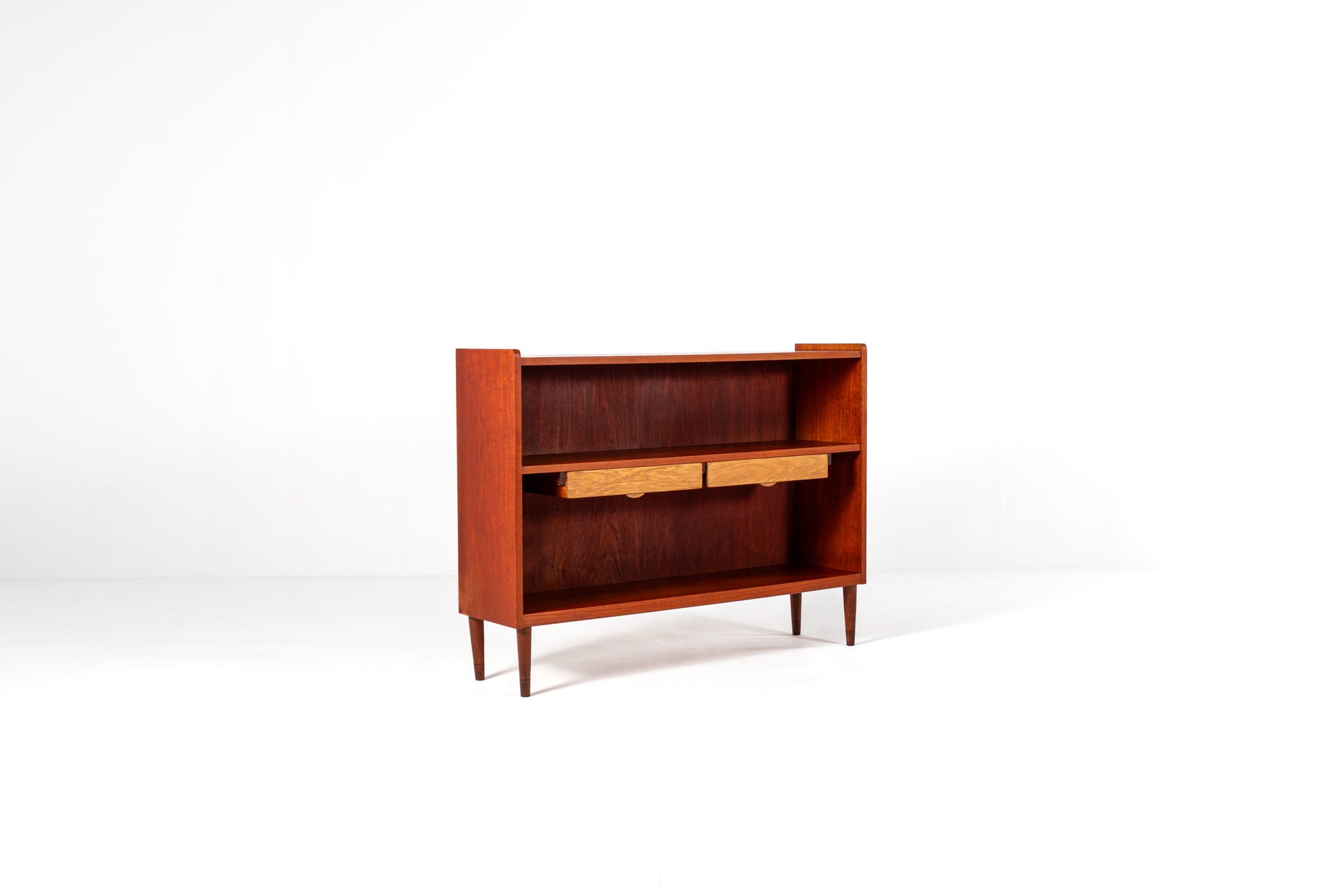 Mid century teak cabinet open shelves drawers