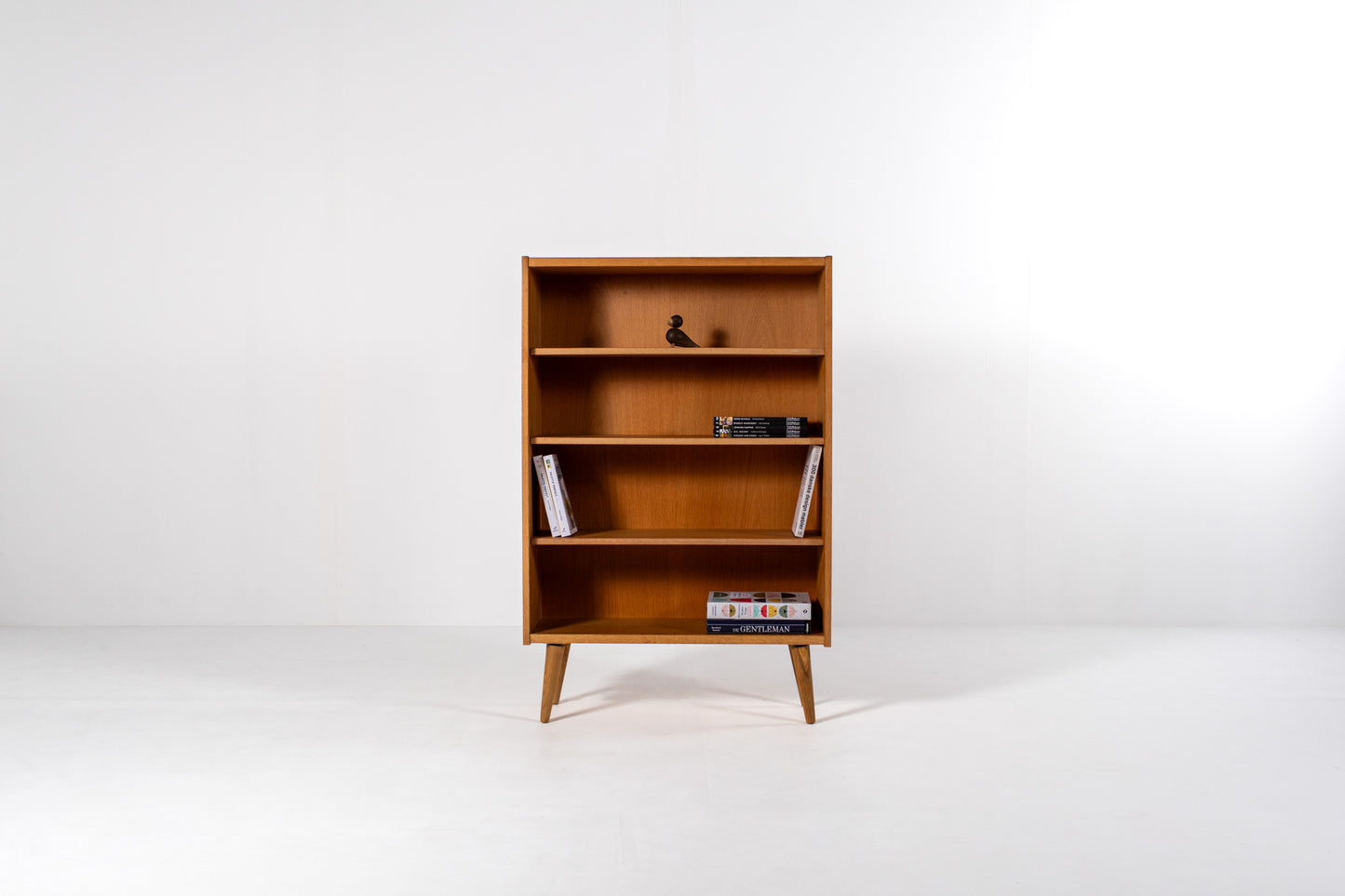 Danish oak bookcase 1960s open shelves front view