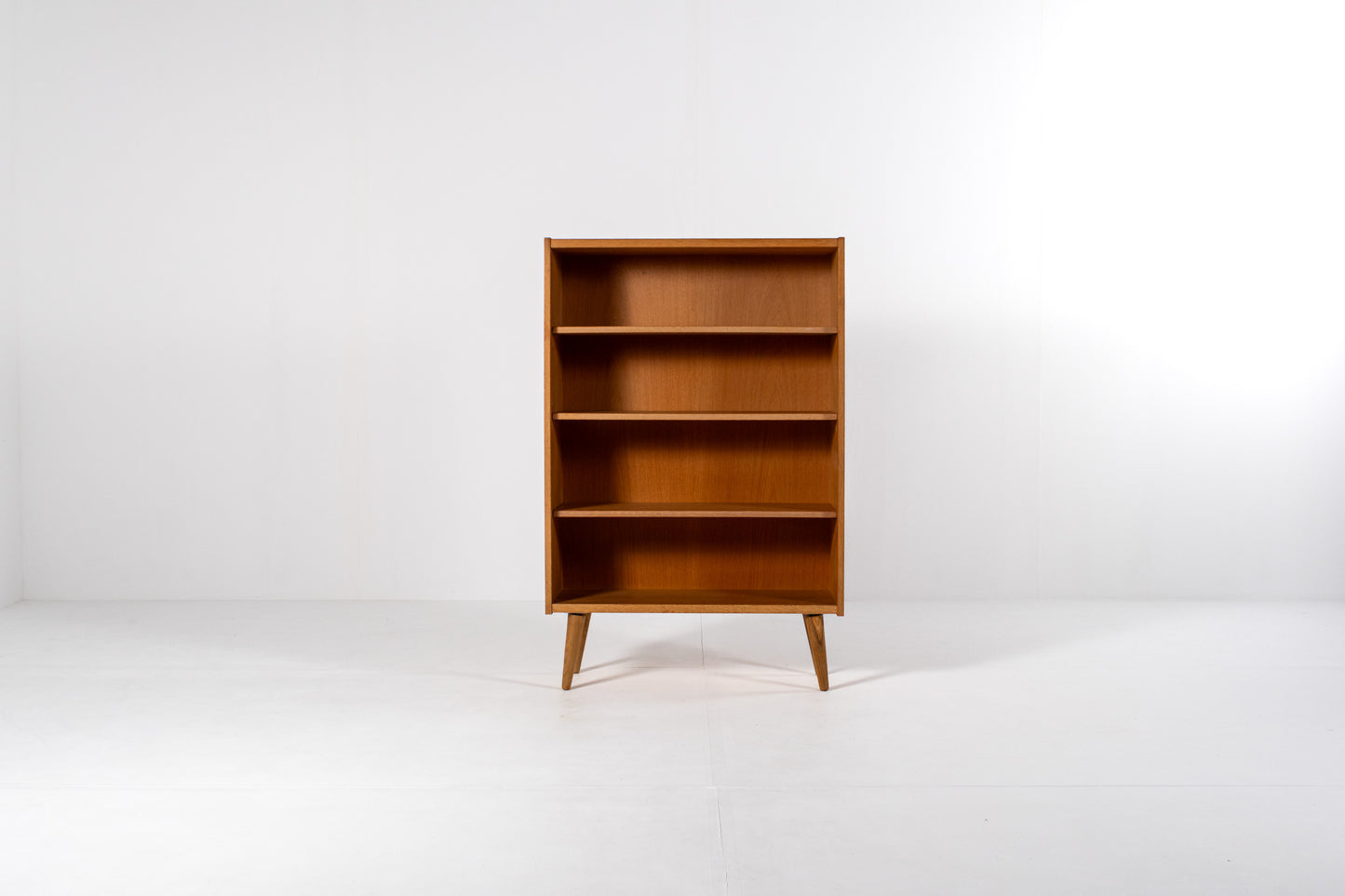 Danish oak bookcase 1960s open shelves front view