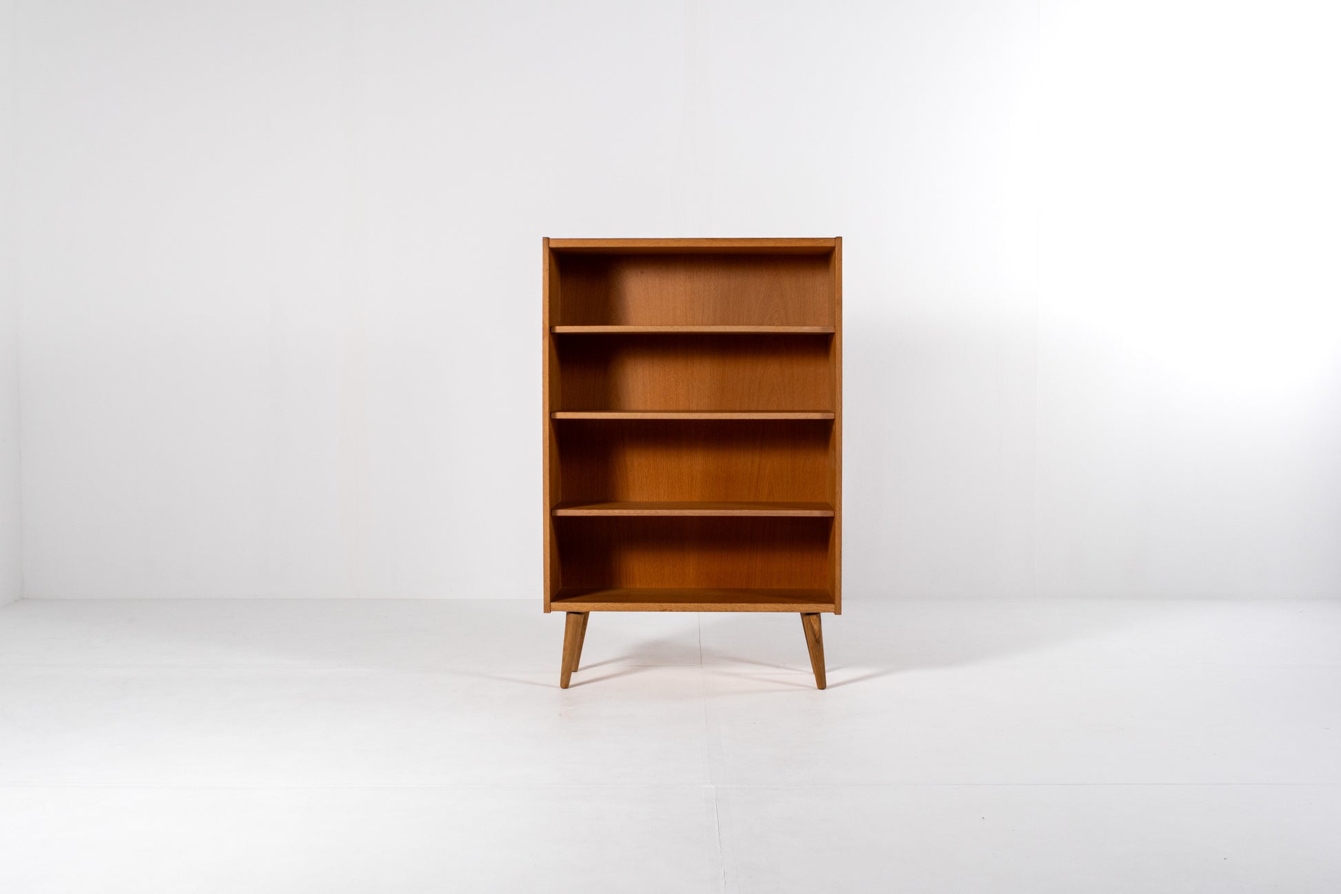 Danish oak bookcase 1960s open shelves front view